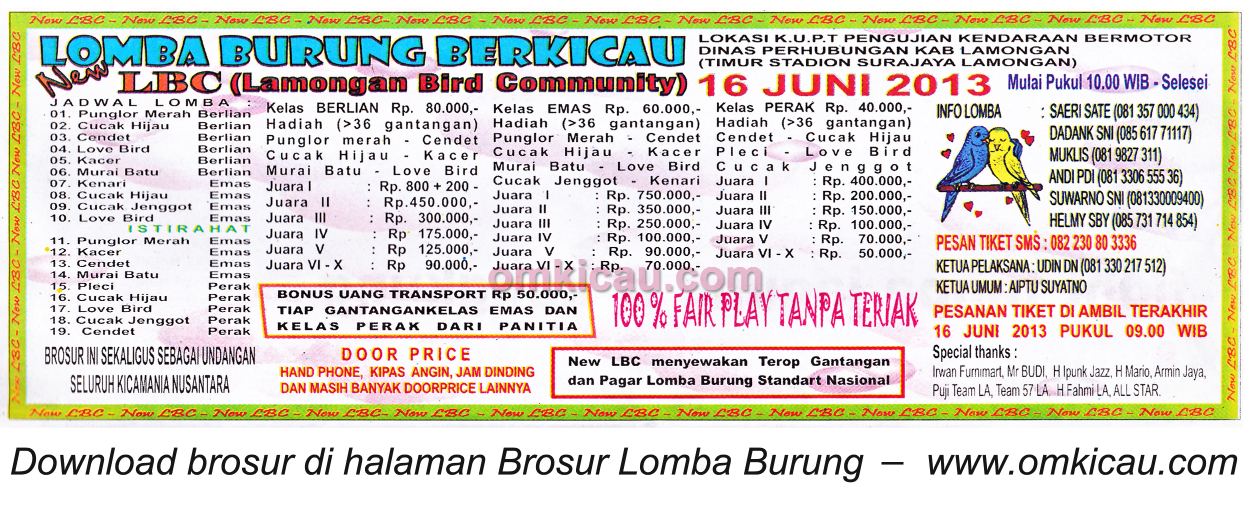 Brosur Lomba Burung New LBC Lamongan 16 Juni 2013