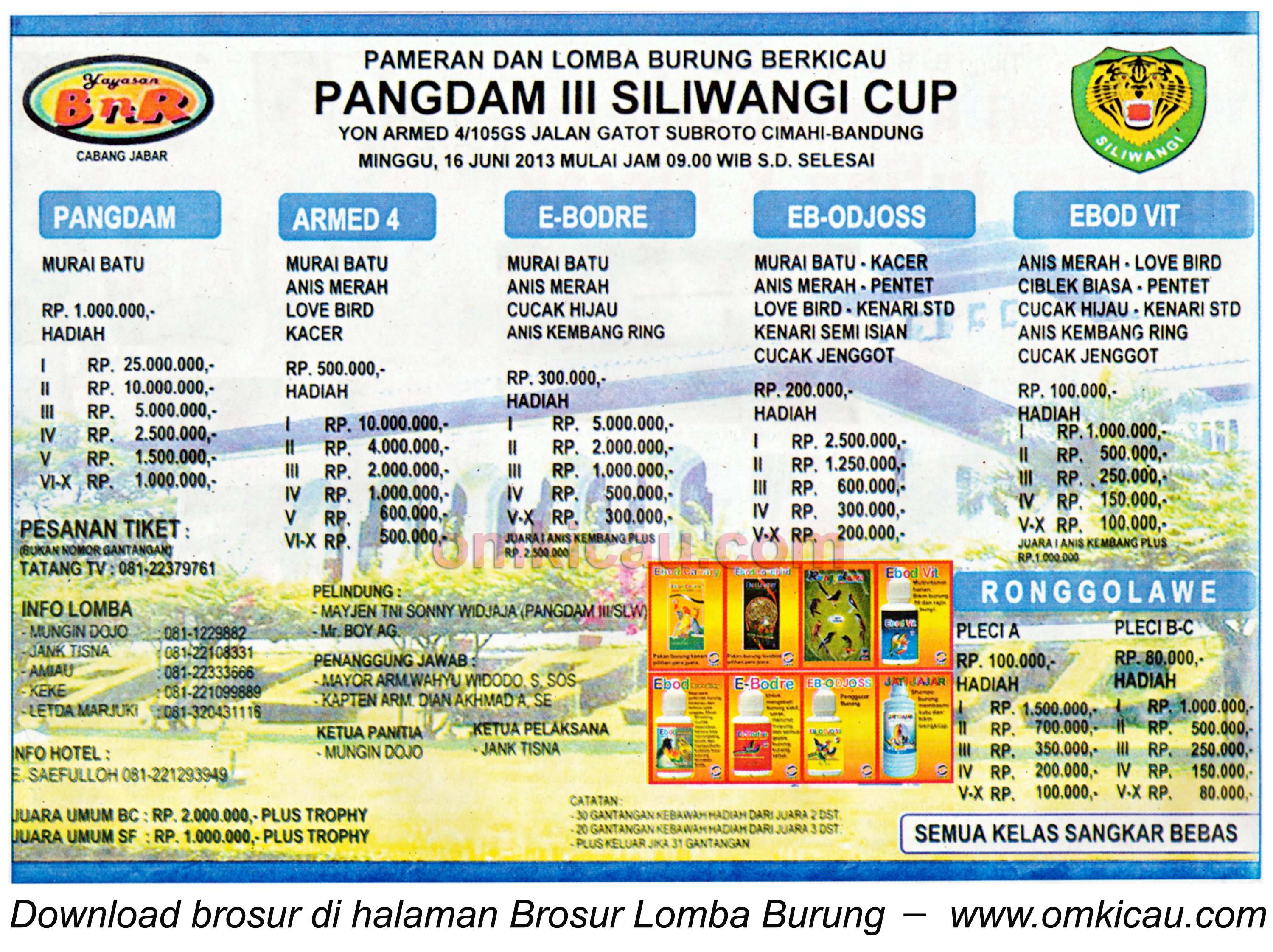 Brosur Lomba Burung Pangdam Siliwangi Cup 16 Juni 2013