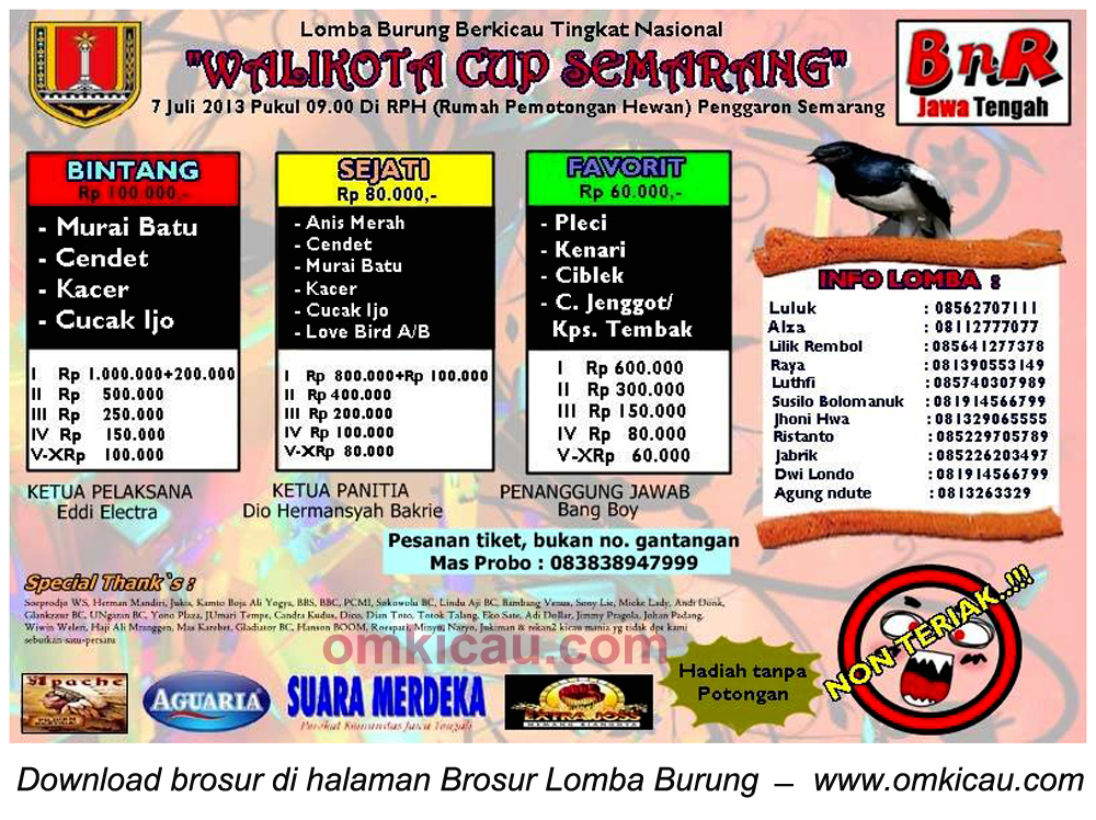 Brosur Lomba Burung Wali Kota Cup Semarang - 7 Juli 2013