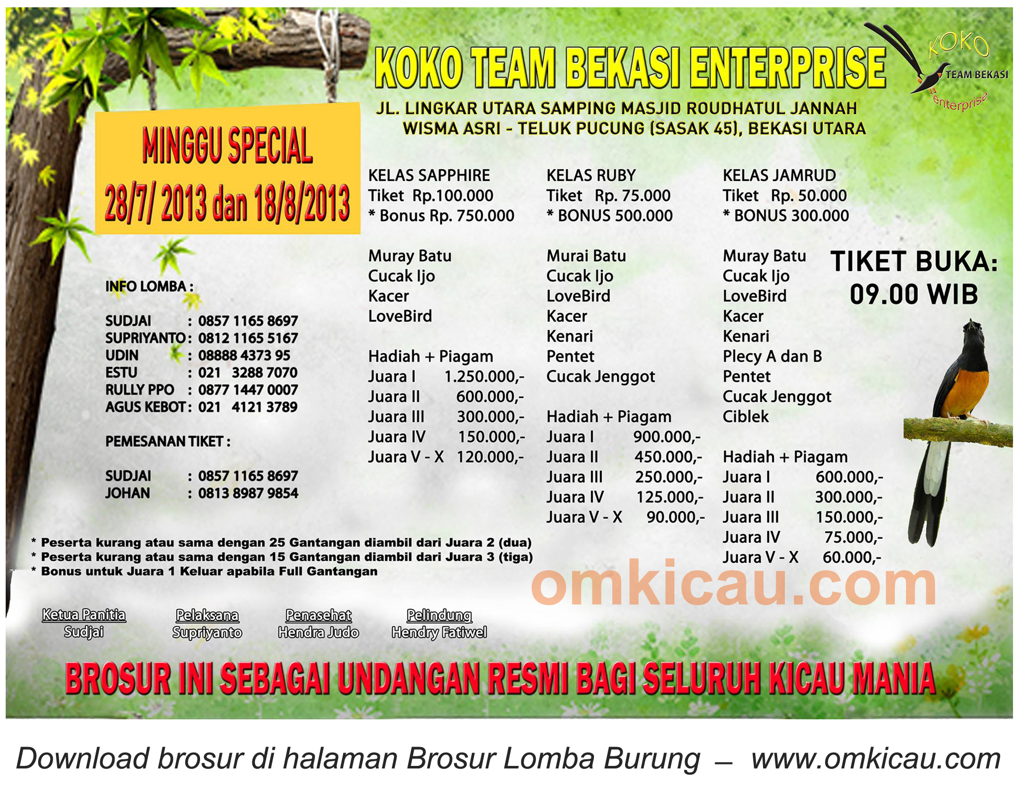 Brosur Lomba Burung Koko Team Bekasi Enterprise - 28 Juli 2013