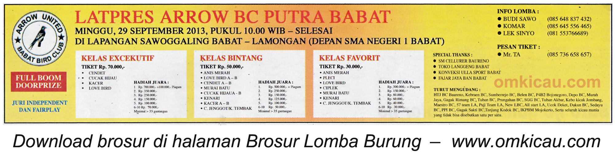 Brosur Latpres Arrow BC Putra Babat Lamongan 29 Sept 2013