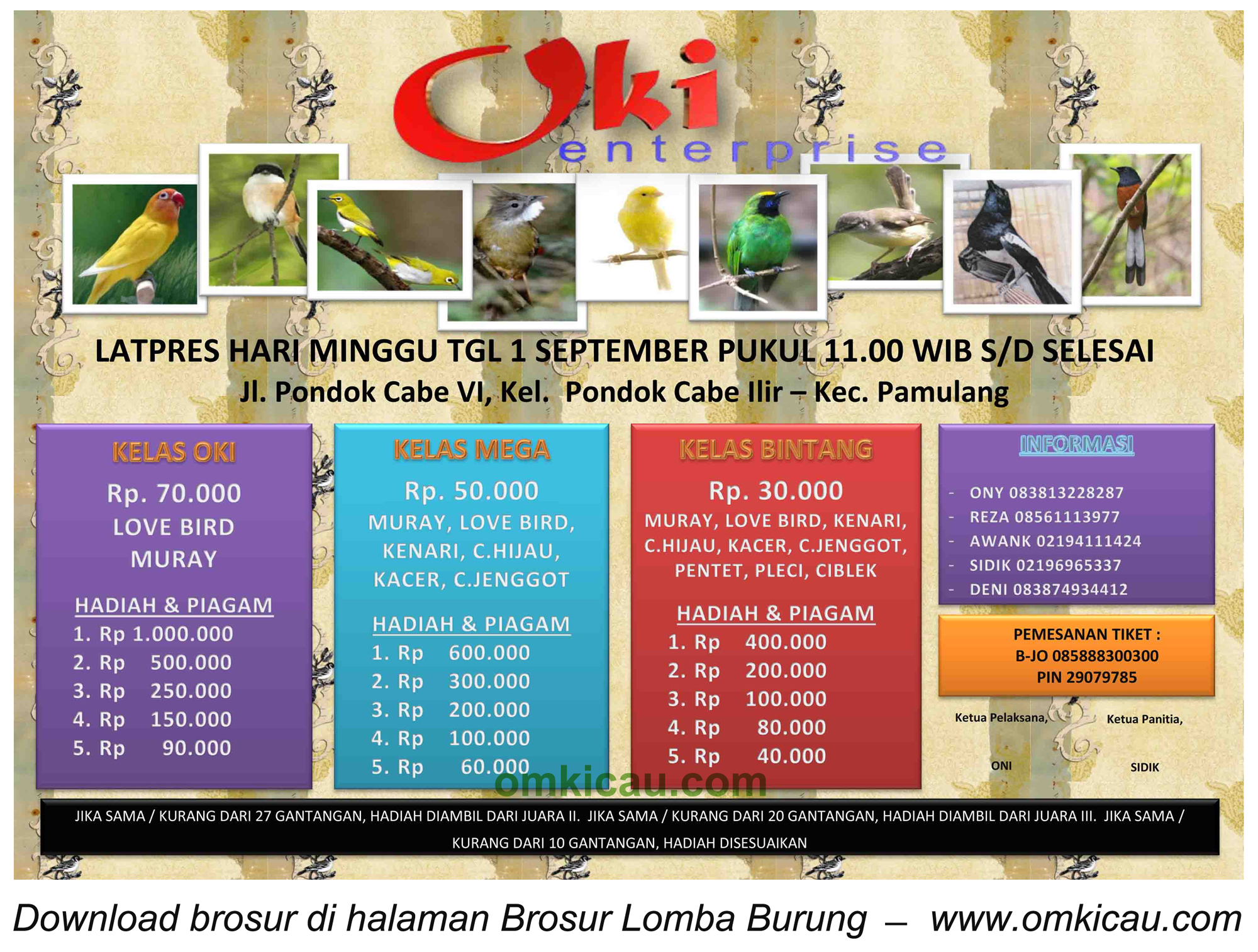 Brosur Latpres Burung OKI Enterprise, Pamulang, 1 Sept 2013