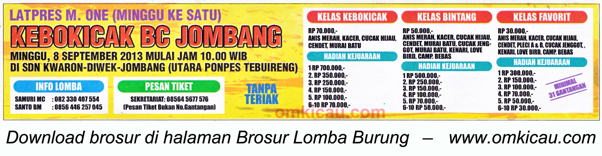 Brosur Latpres M One Kebokicak BC Jombang 8 Sept 2013