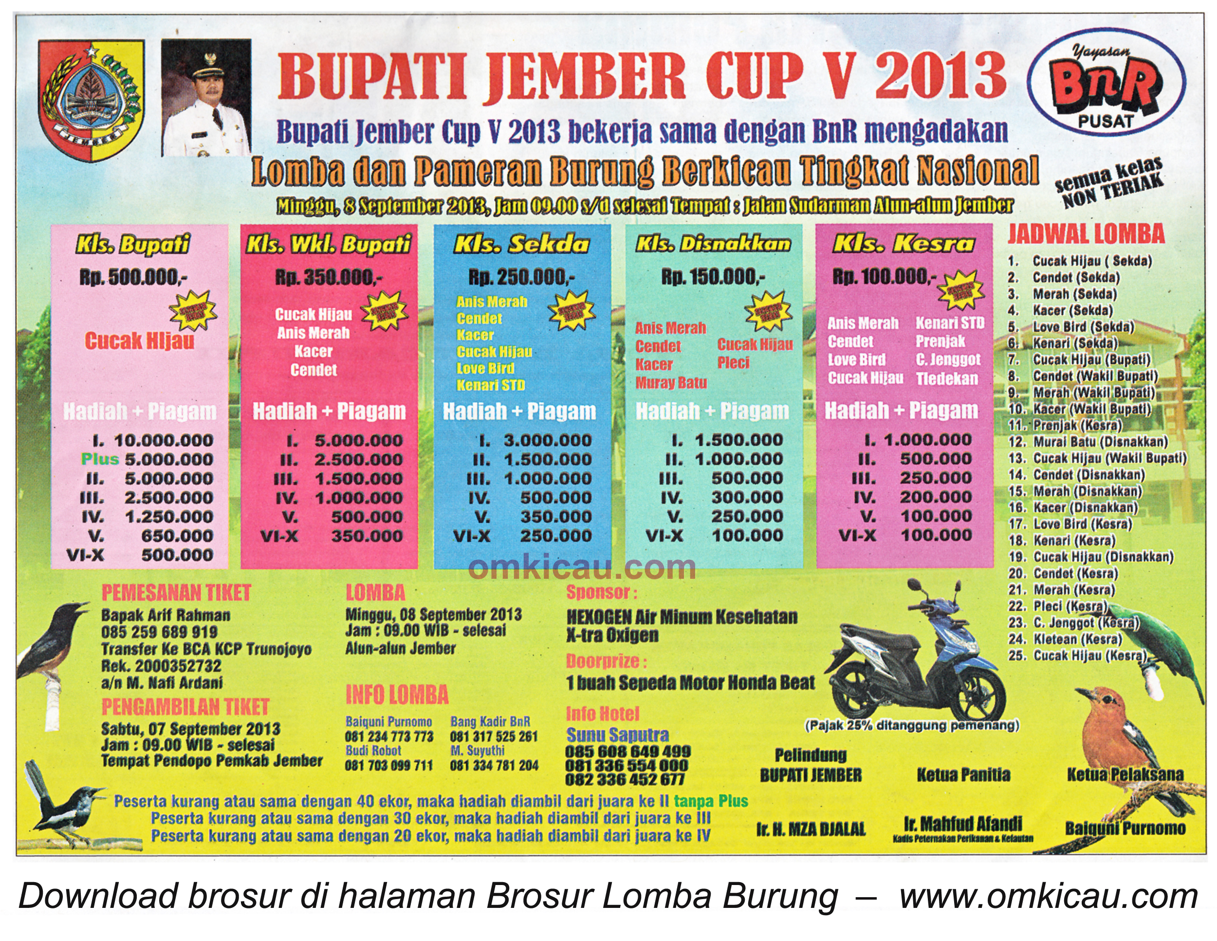 Brosur Lomba Burung Bupati Jember Cup V 8 Sept 2013