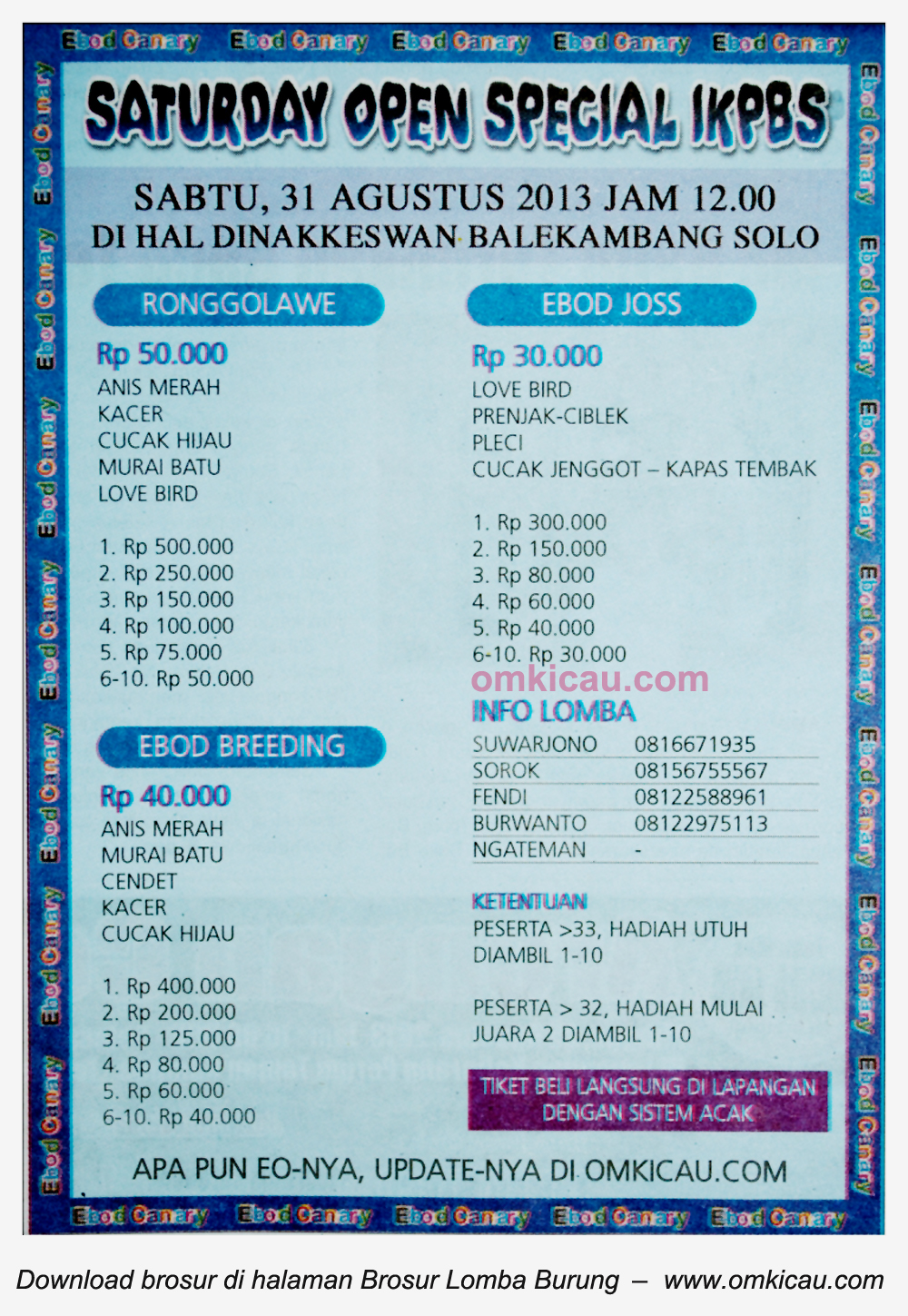 Brosur Lomba Burung IKPBS Solo 31 Agustus 2013