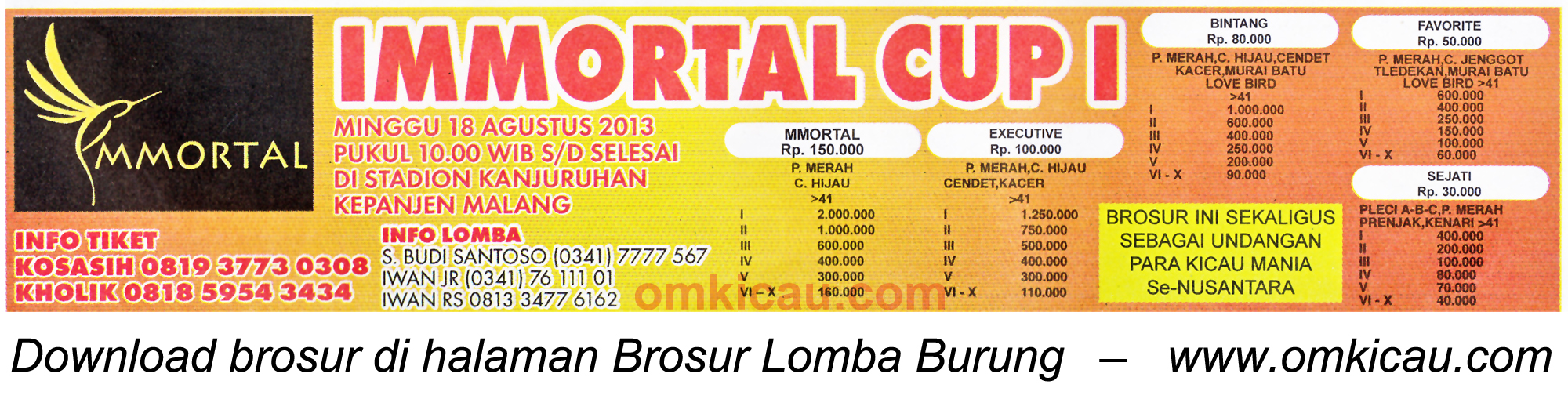 Brosur Lomba Immortal Cup Malang 18 Agustus 2013