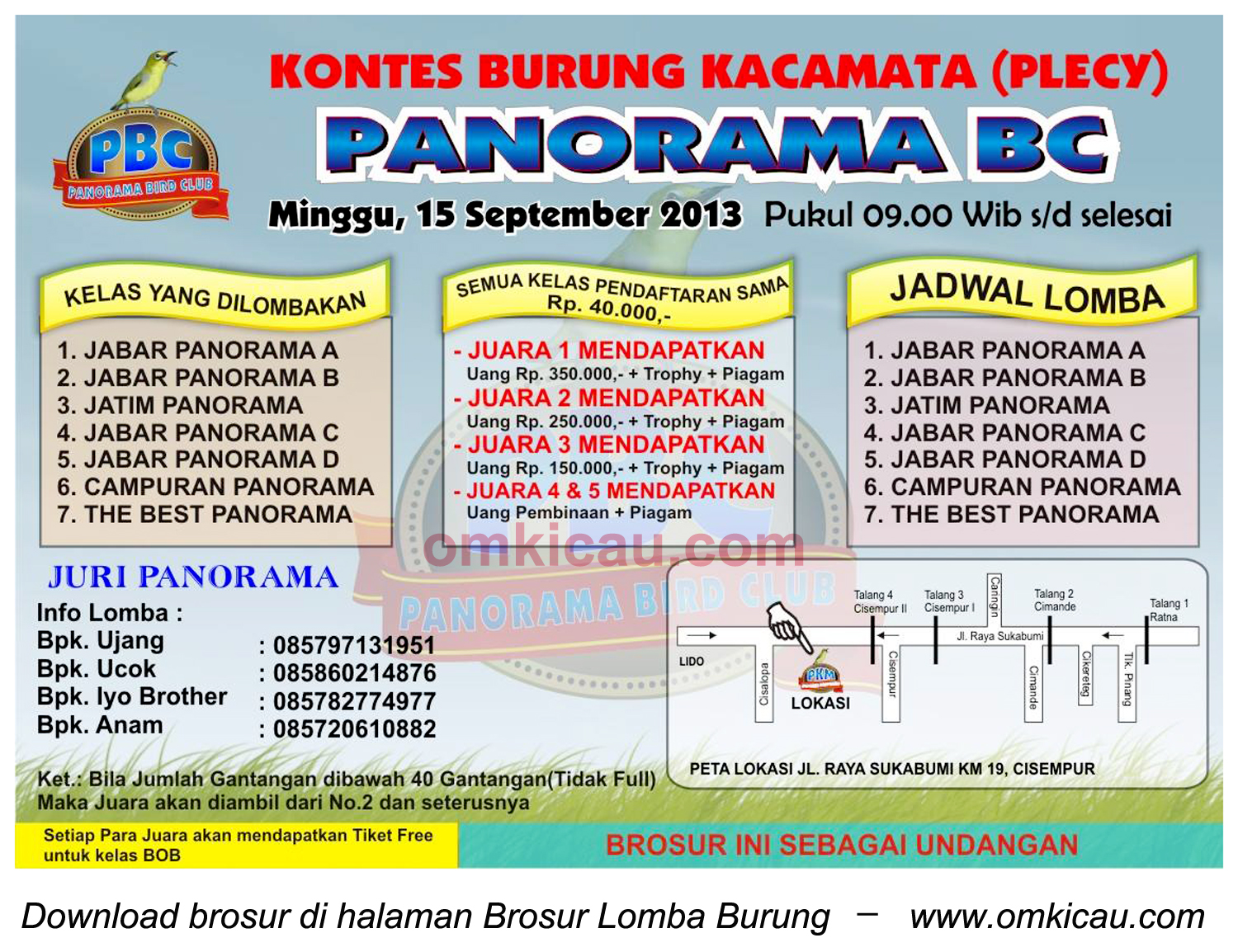 Brosur Kontes Burung Pleci Panorama BC - Bogor - 15 September 2013