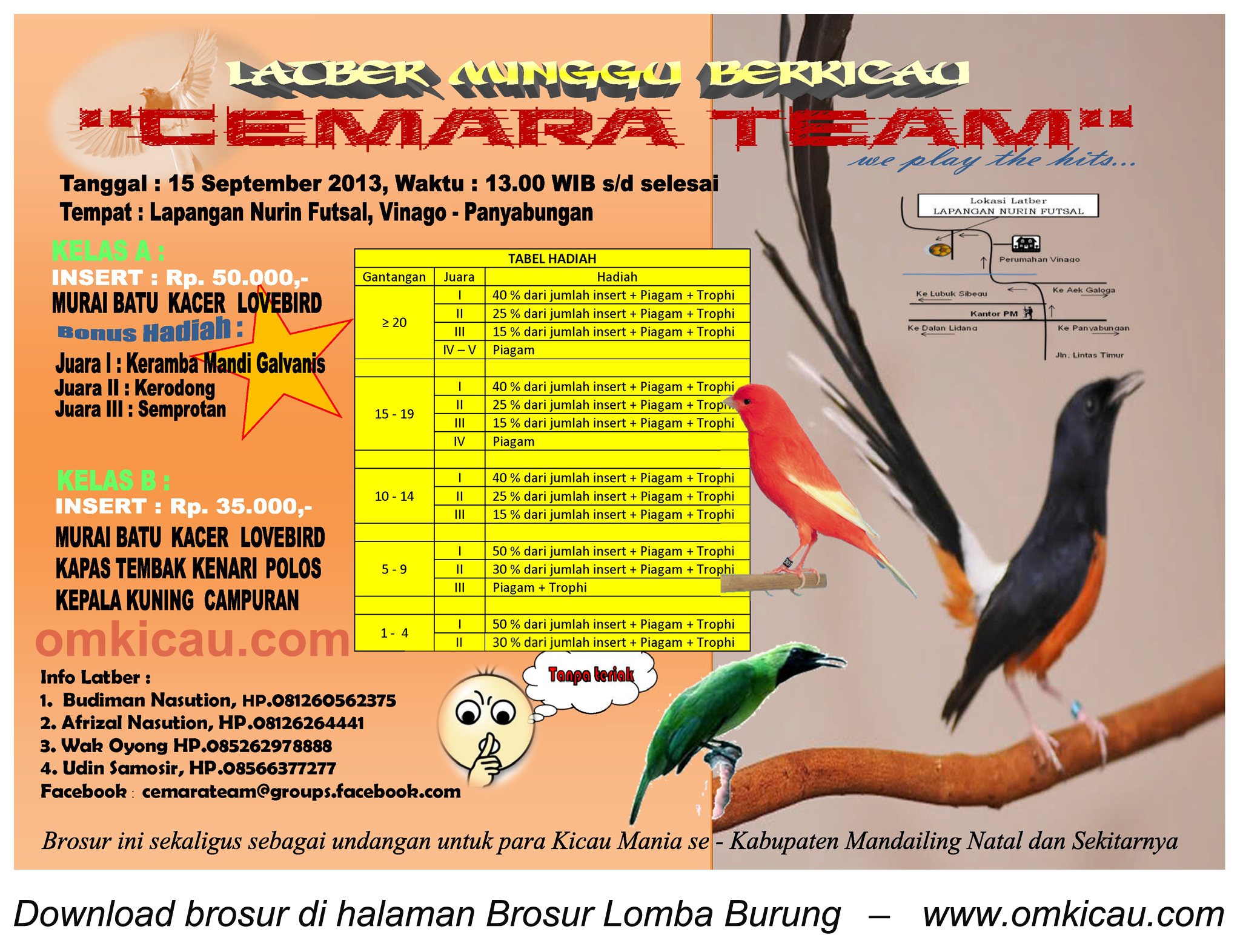 Brosur Latber Burung Berkicau Cemara Team, Mandailing Natal, 15 Sept 2013
