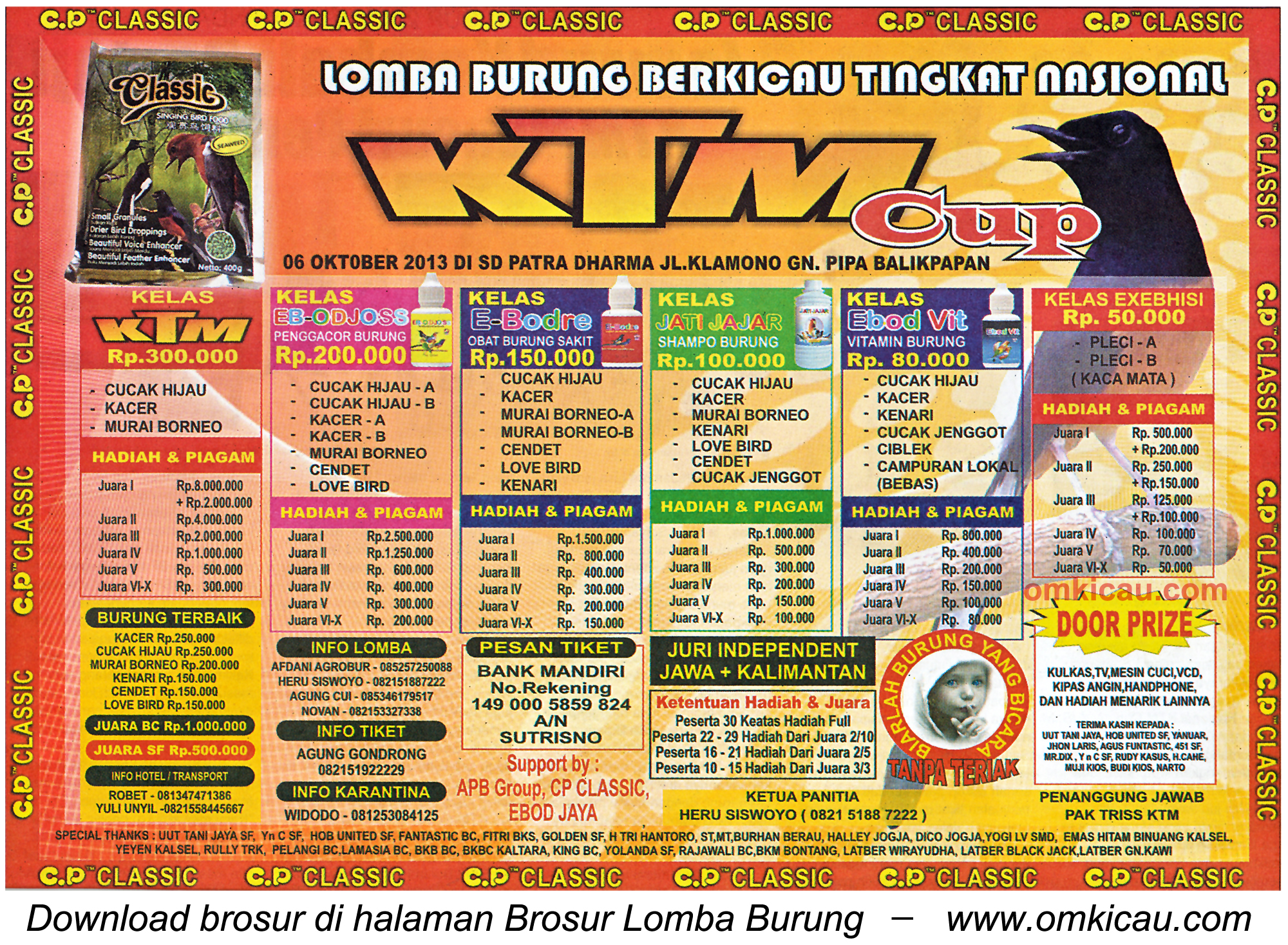 Brosur Lomba Burung Berkicau KTM Cup, Balikpapan, 6 Oktober 2013
