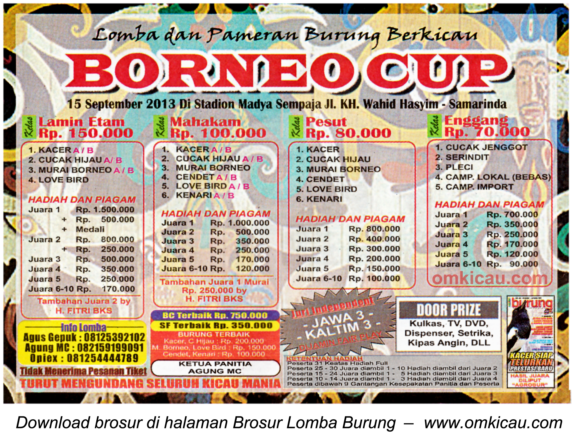 Brosur Lomba Burung Borneo Cup Samarinda 15 Sept 2013