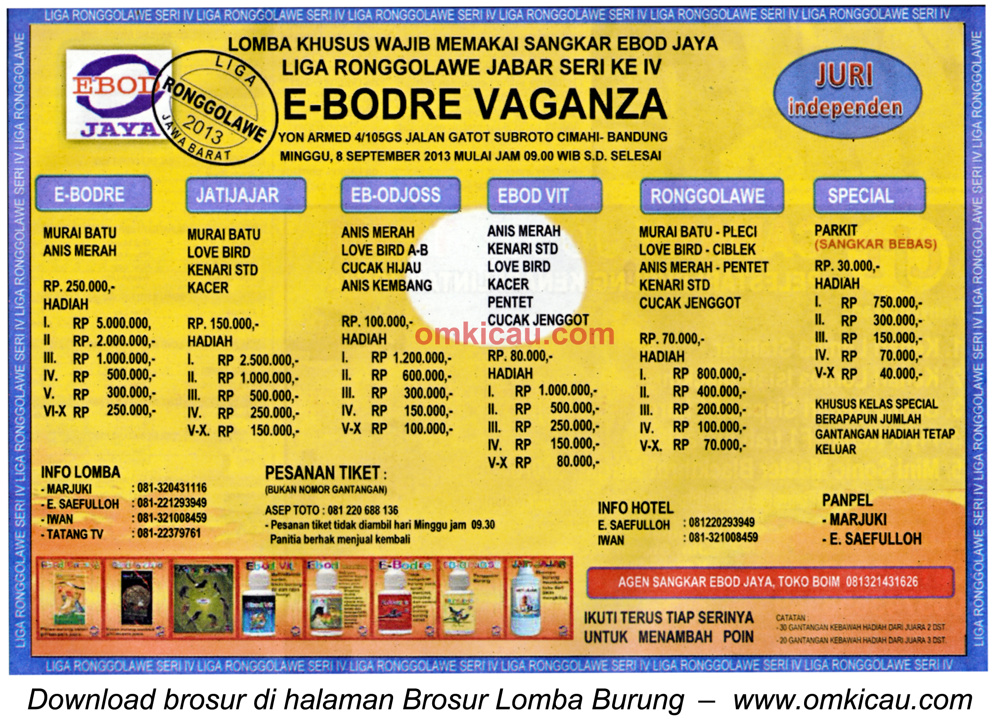 Brosur Lomba Burung E-Bodre Vaganza Bandung 8 Sept 2013