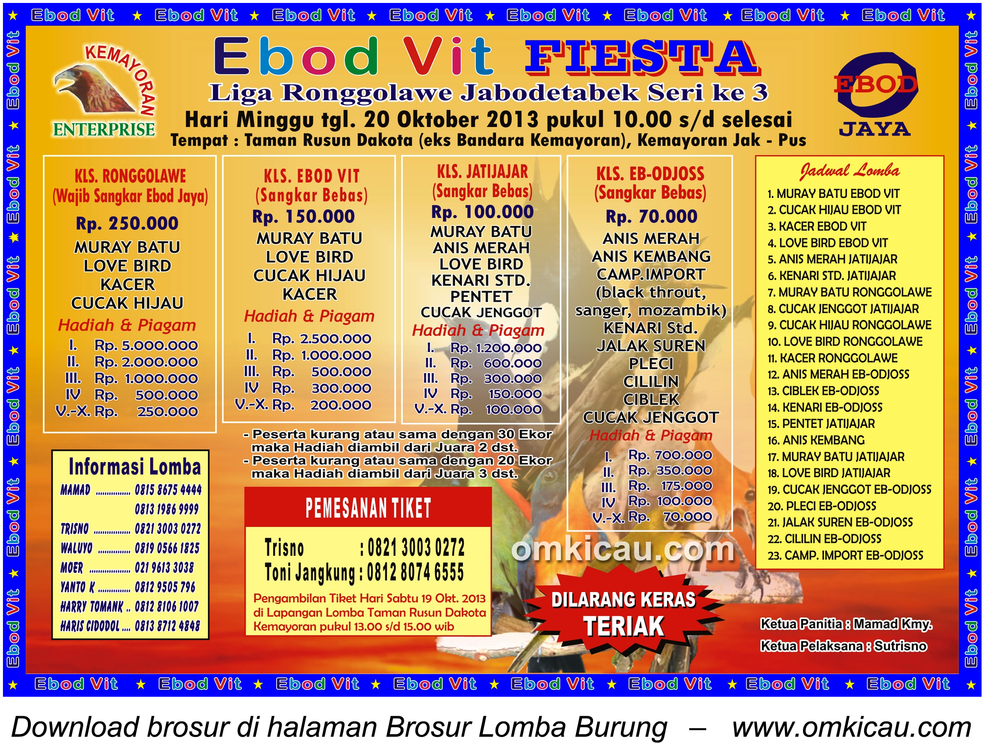 Brosur Lomba Burung Ebod Vit Fiesta, Jakarta, 20 Oktober 2013