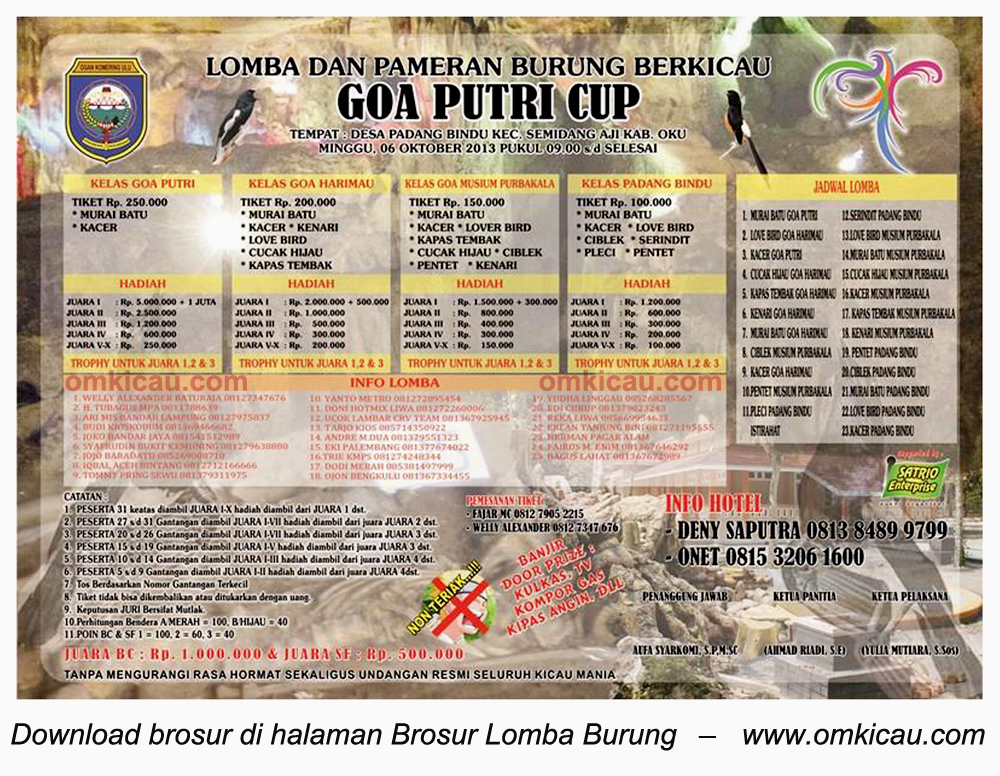 Brosur Lomba Burung Goa Putri Cup, Ogan Komering Ulu, 6 Oktober 2013