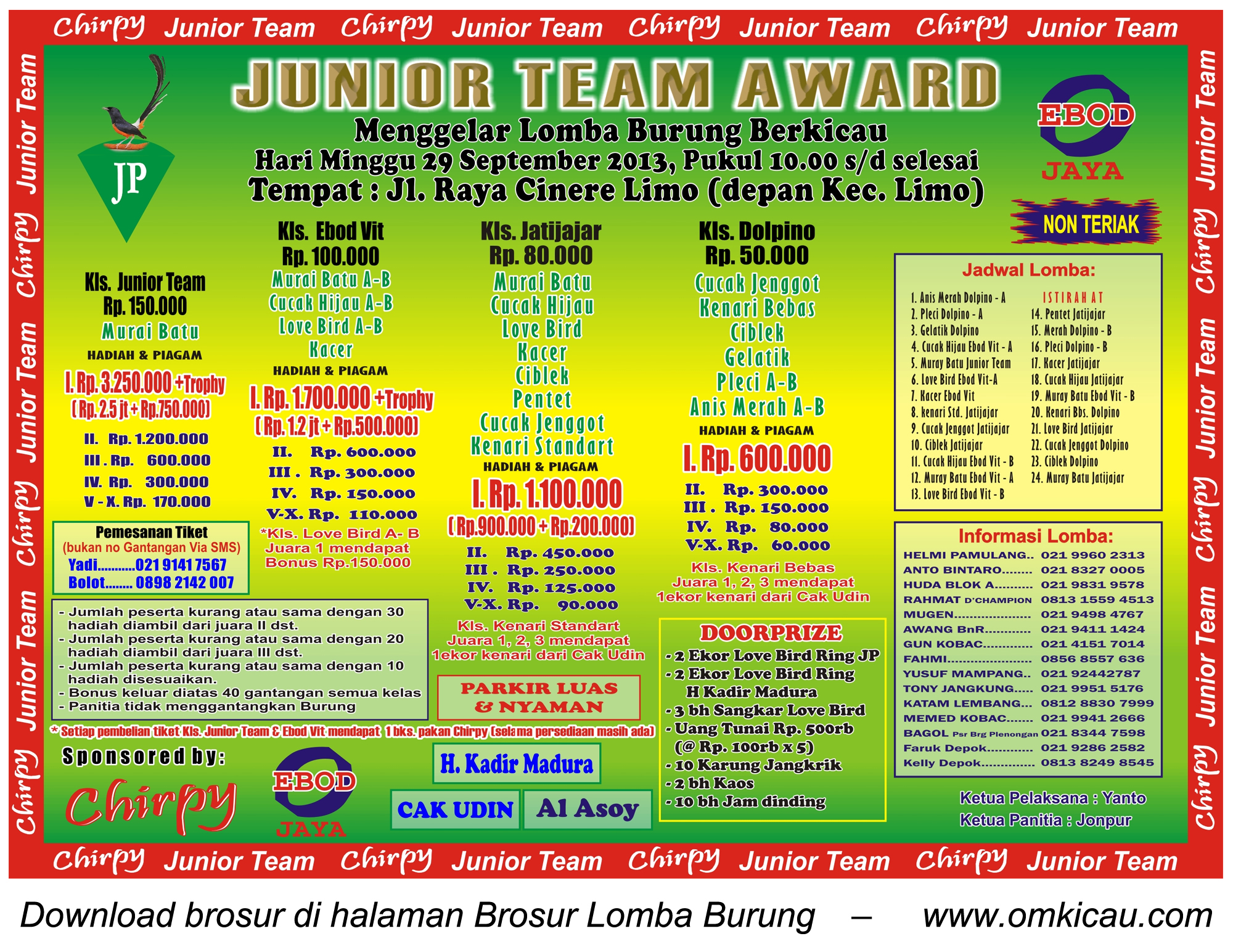 Brosur Lomba Burung Junior Team Award - Depok - 29 Sept 2013