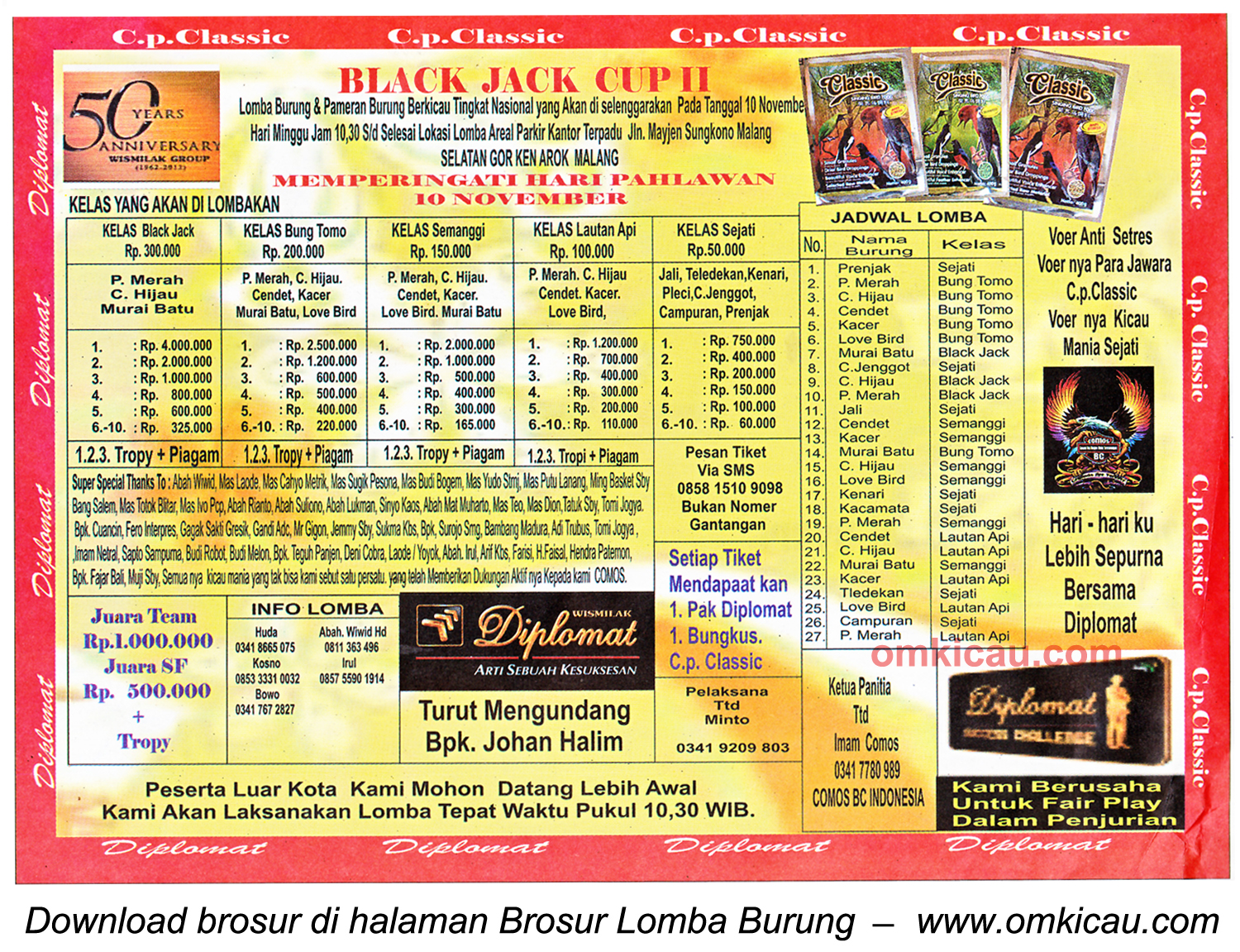 Brosur Lomba Burung Berkicau Black Jack Cup II, Malang, 10 November 2013