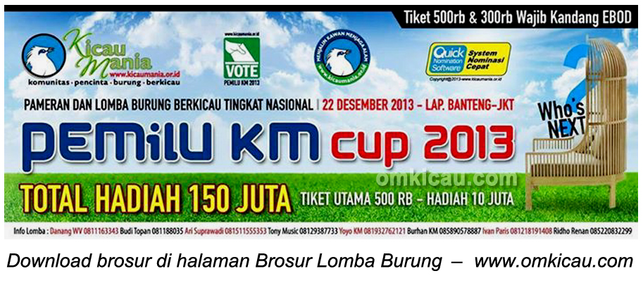 Brosur Lomba Burung Berkicau Pemilu KM Cup, Jakarta, 22 Desember 2013