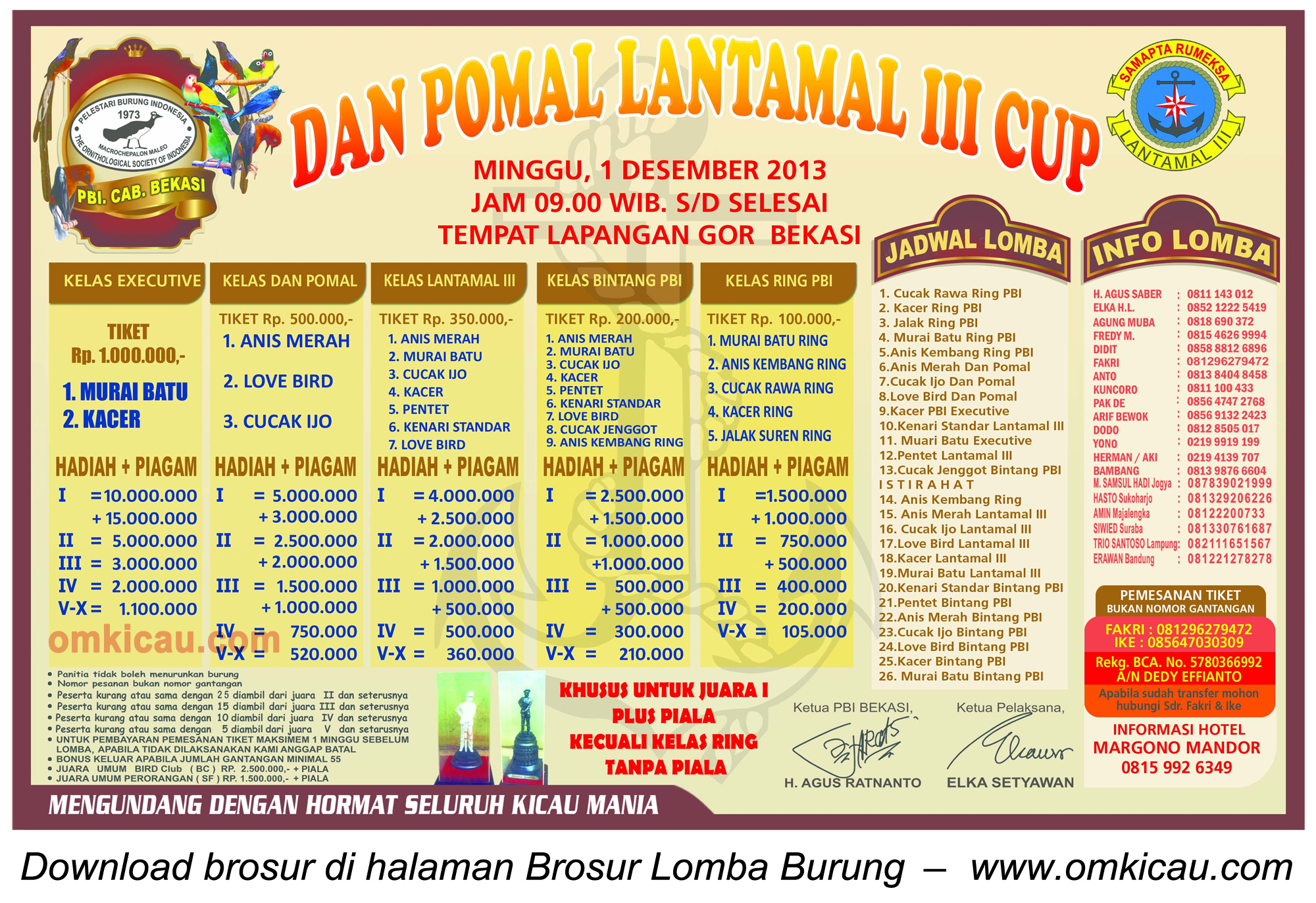 Brosur Lomba Burung Dan Pomal Lantamal III Cup, Bekasi, 1 Desember 2013