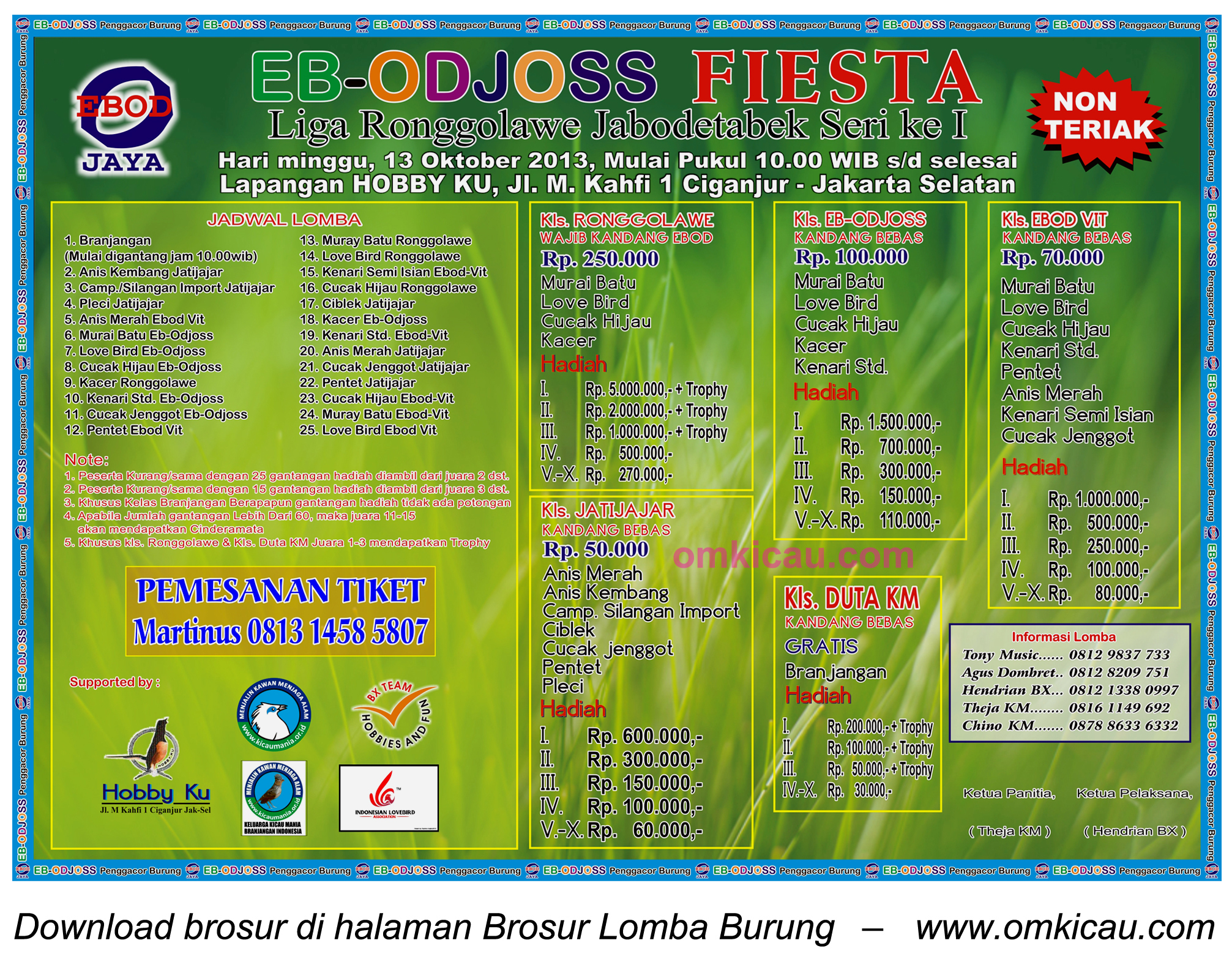 Brosur Lomba Burung EB-Odjoss Fiesta - Jakarta - 13 Oktober 2013