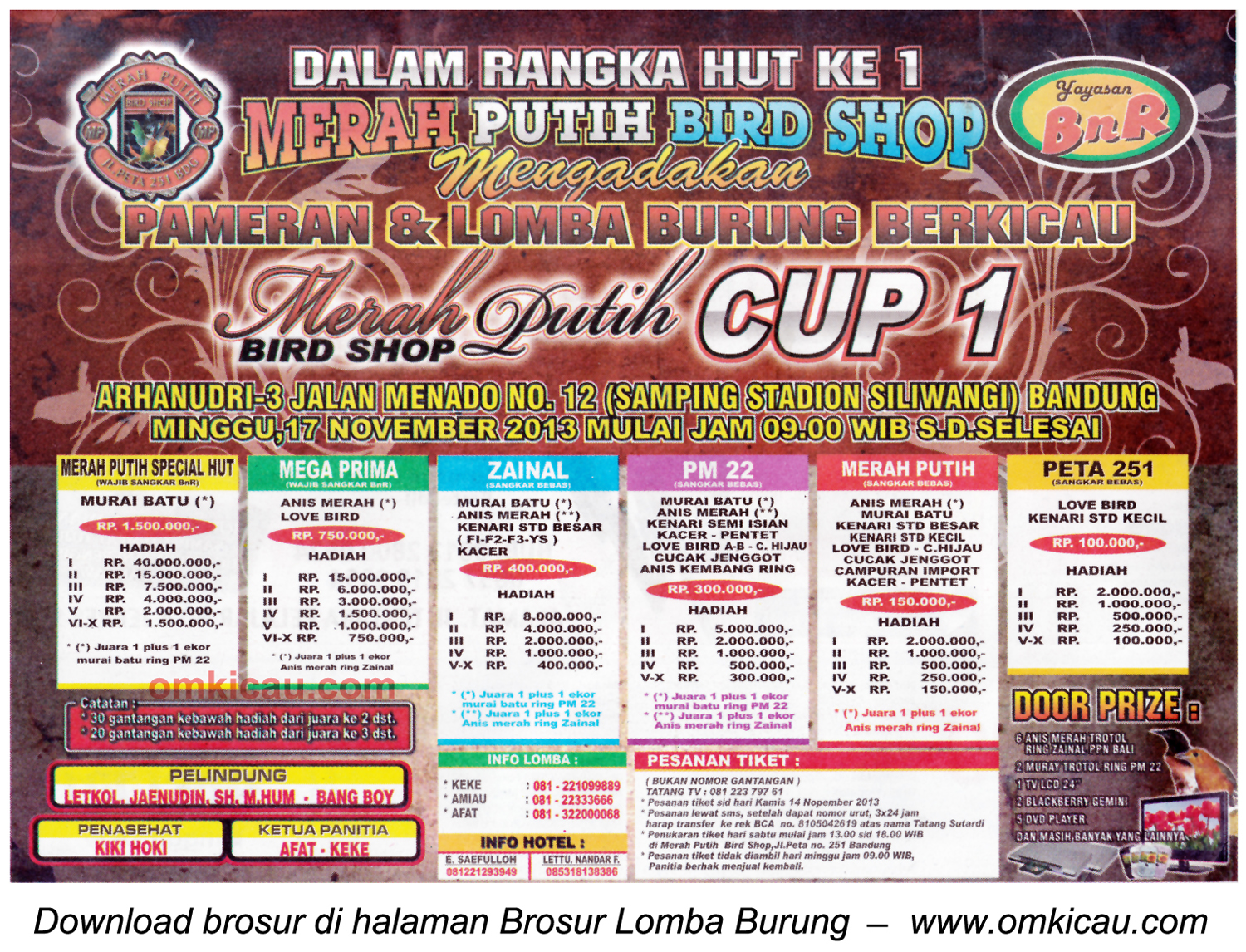 Brosur Lomba Burung Merah Putih Bird Shop Cup 1, Bandung, 17 November 2013