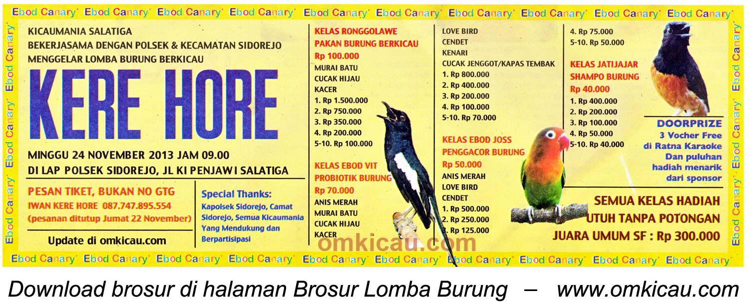 Brosur Lomba Burung Berkicau Kere Hore, Salatiga, 24 November 2013