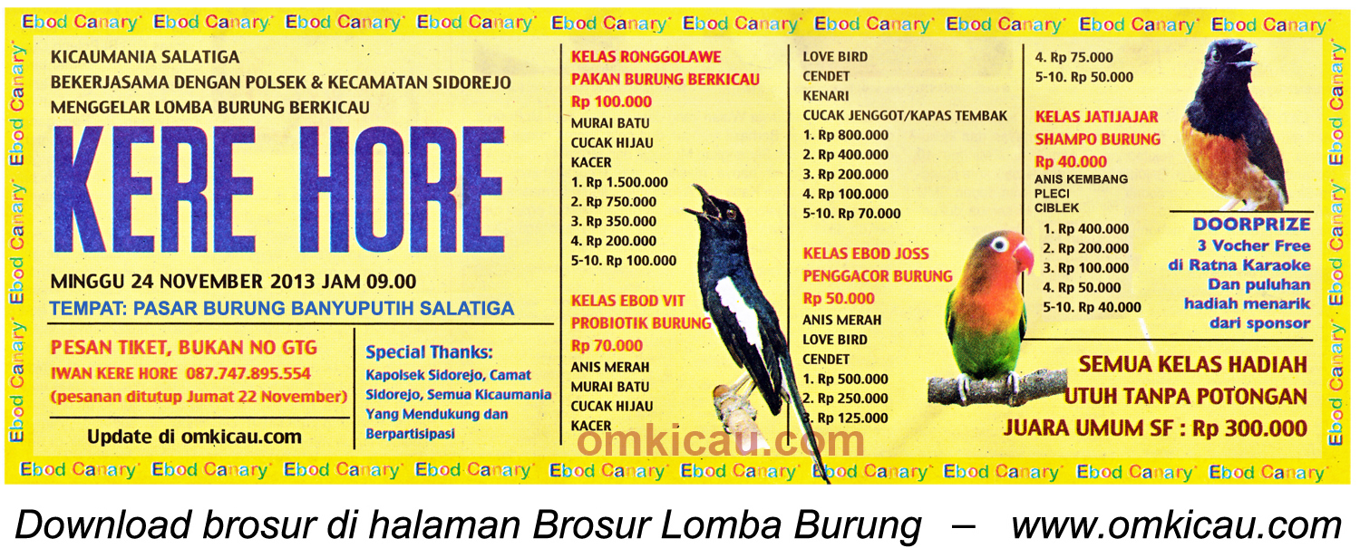 Brosur Lomba Burung Berkicau Kere Hore, Salatiga, 24 November 2013