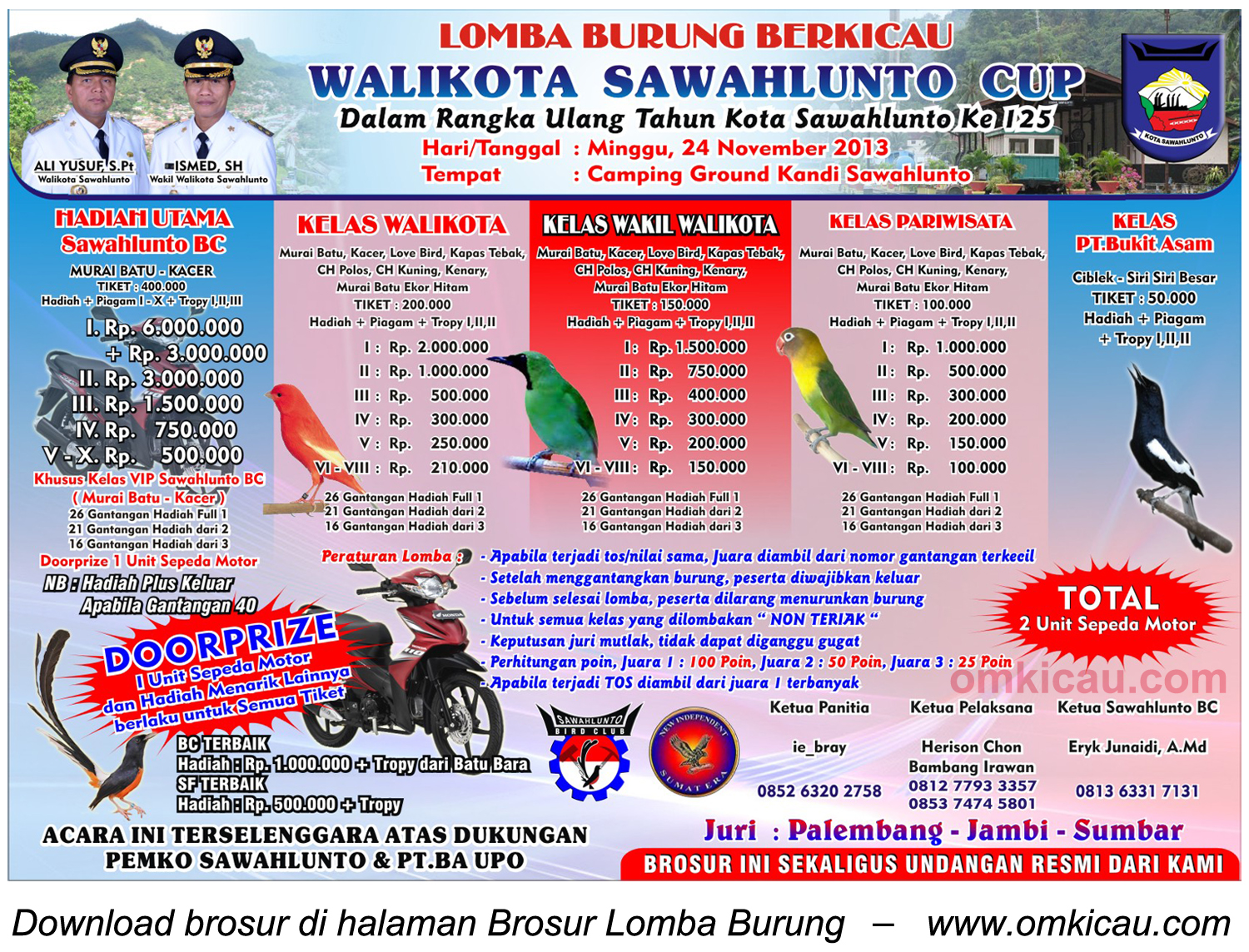 Brosur Lomba Burung Berkicau Wali Kota Sawahlunto Cup, Sawahlunto, 24 November 2013