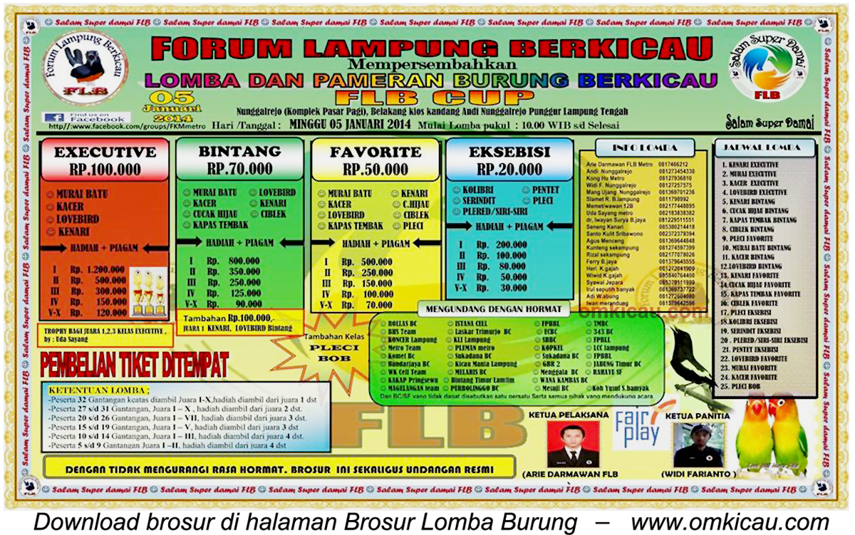 Brosur Lomba Burung Berkicau FLB, Lampung Tengah, 5 Januari 2014