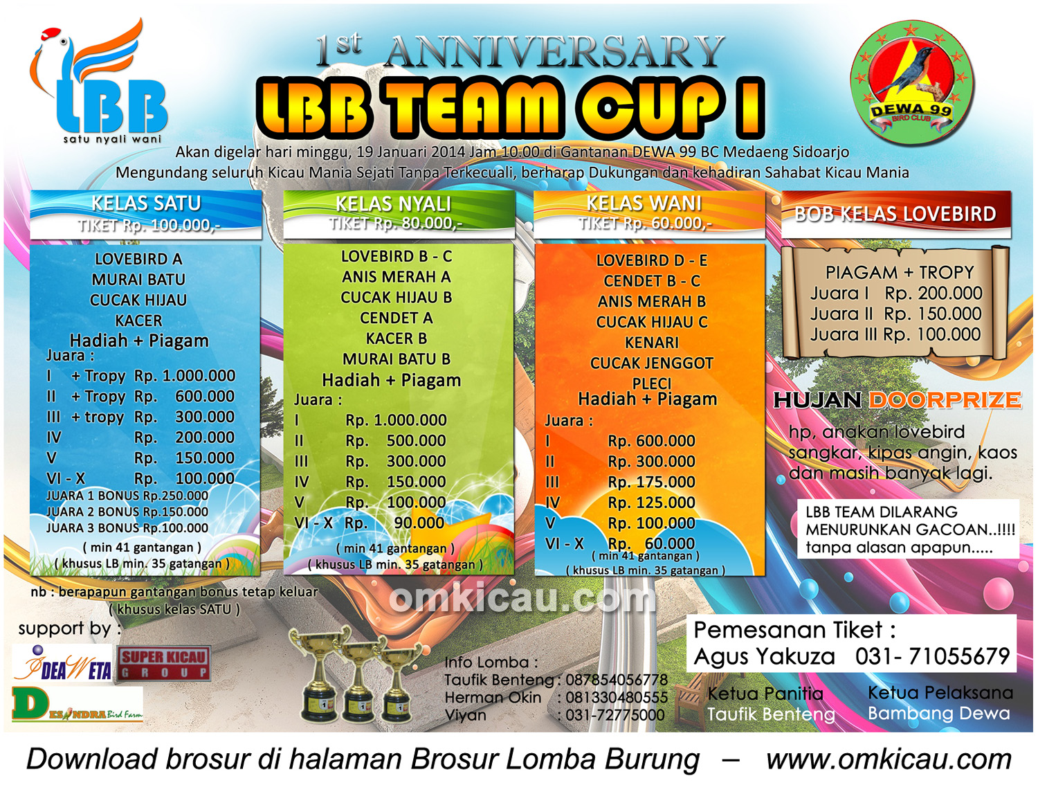 Brosur Lomba Burung Berkicau LBB Team Cup 1, Sidoarjo, 19 Januari 2014