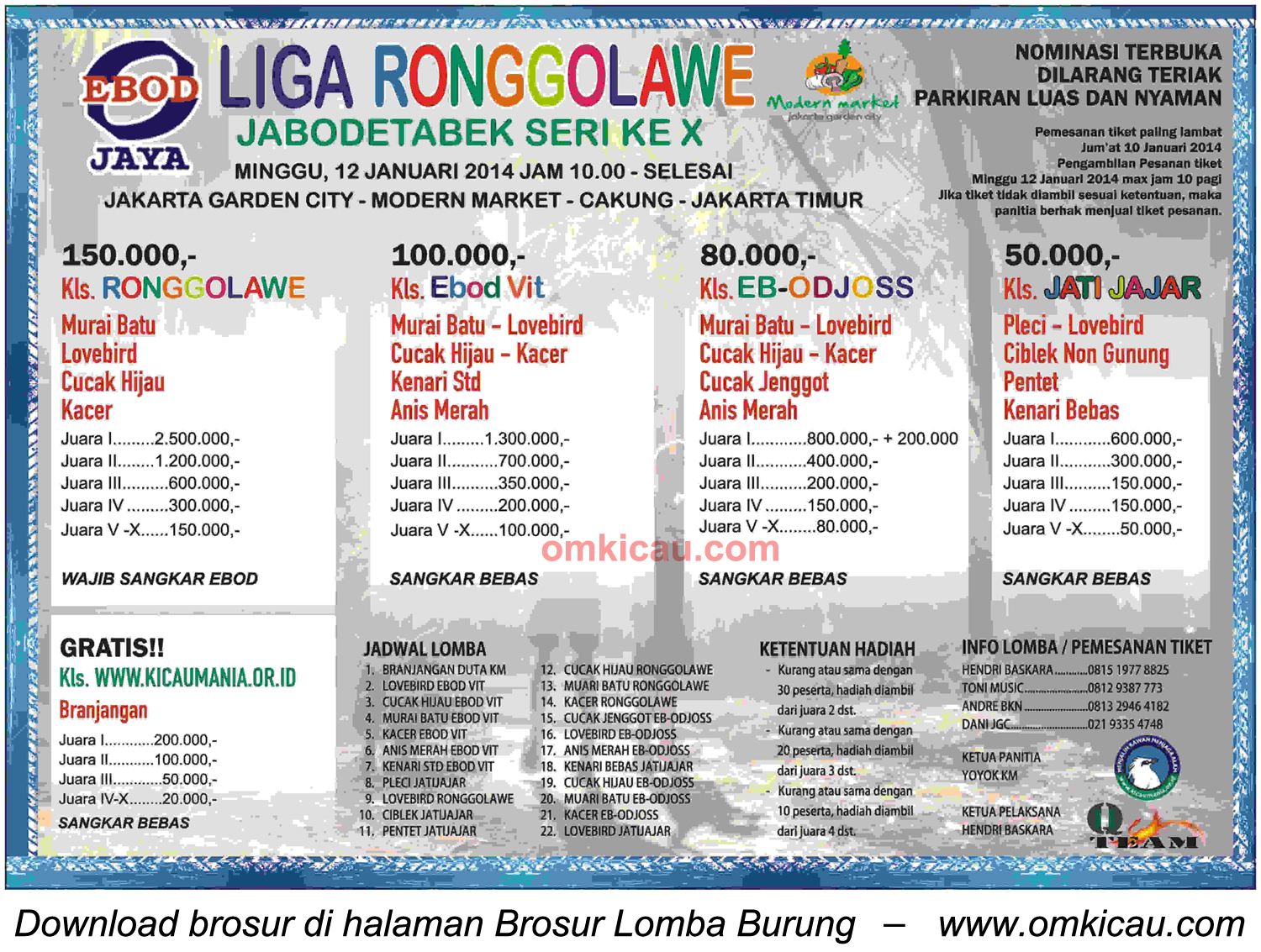 Brosur Liga Ronggolawe Jabodetabek Seri X, Jakarta Timur, 12 Januari 2014