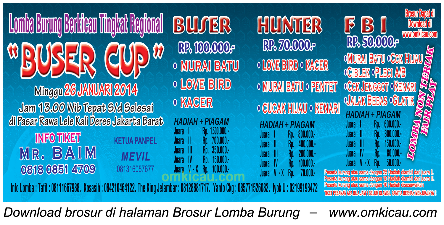Brosur Lomba Burung Berkicau Buser Cup, Jakarta Barat, 26 Januari 2014