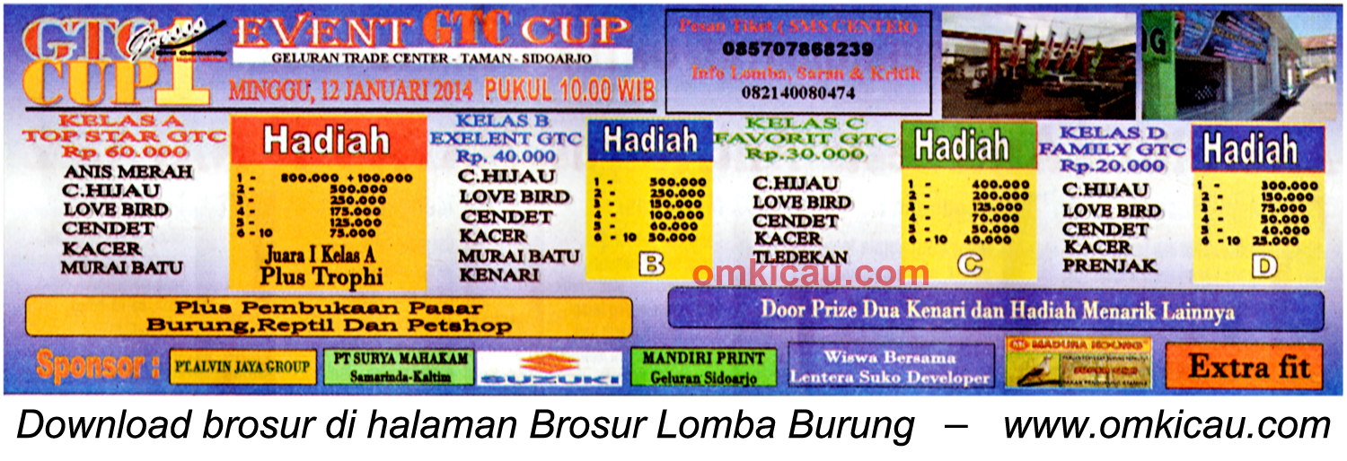 Brosur Lomba Burung Berkicau GTC Cup 1, Sidoarjo, 12 Januari 2014