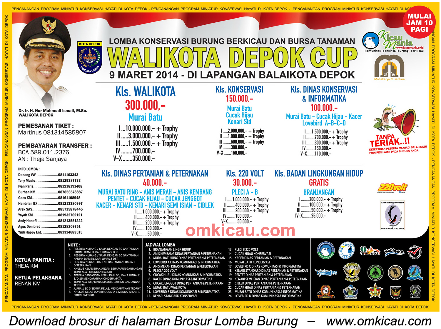 Brosur Lomba Burung Berkicau Wali Kota Depok Cup, Depok, 9 Maret 2014
