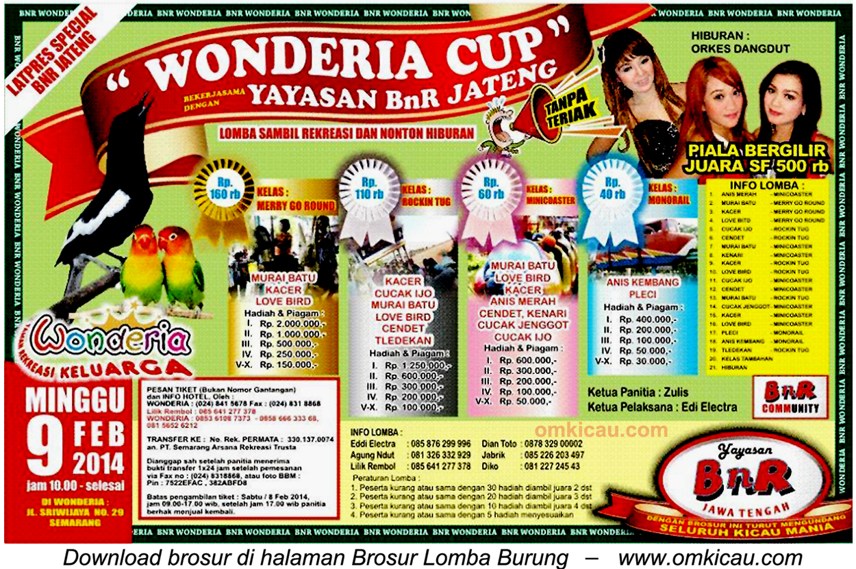 Brosur Lomba Burung Berkicau Wonderia Cup, Semarang, 9 Februari 2014