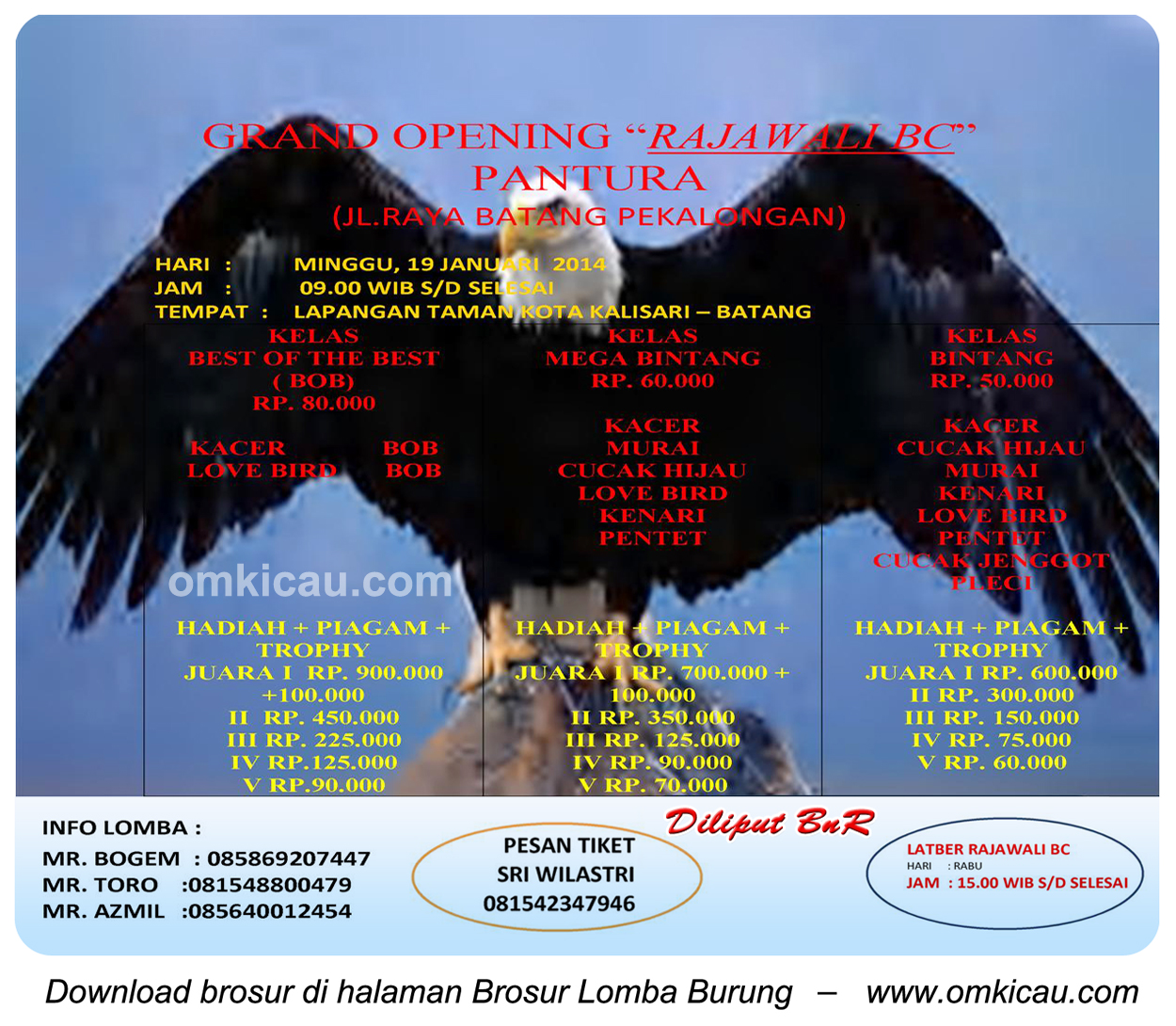Brosur Lomba Burung Grand Opening Rajawali BC Pantura, Batang, 19 Januari 2014