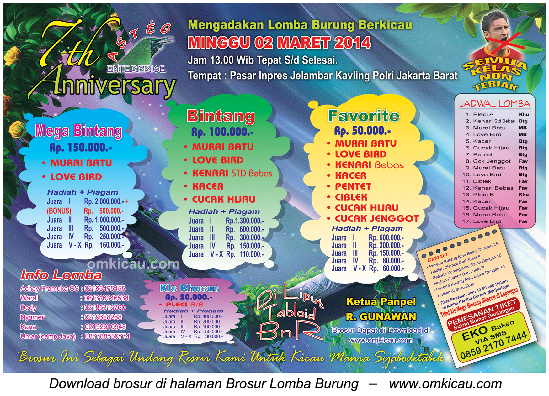 Brosur Lomba Burung Berkicau 7th Anniversary Asteg Enterprise, Jakarta Barat, 2 Maret 2014
