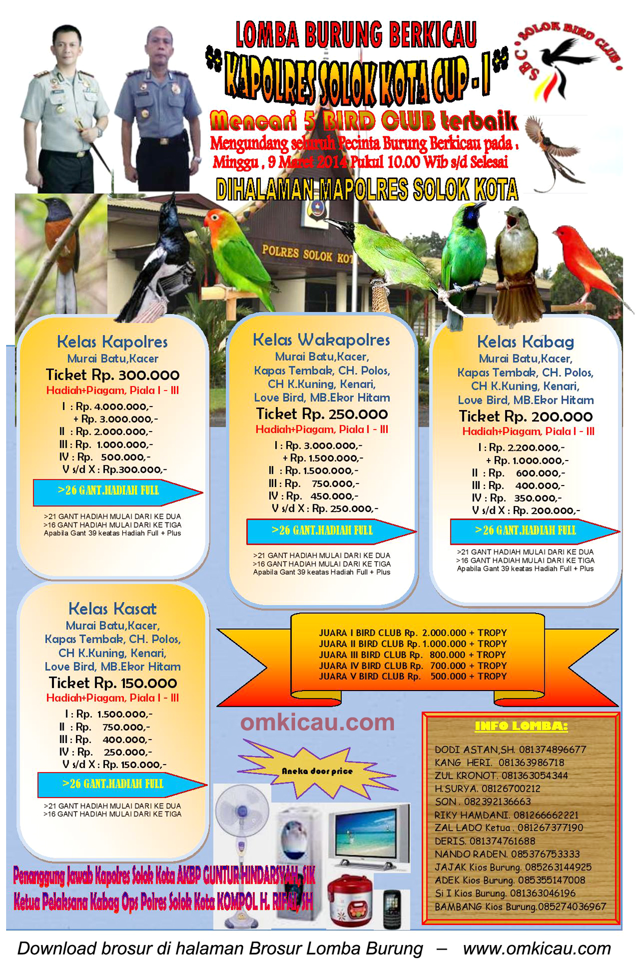 Brosur Lomba Burung Berkicau Kapolres Solok Kota Cup I, Solok, 9 Maret 2014