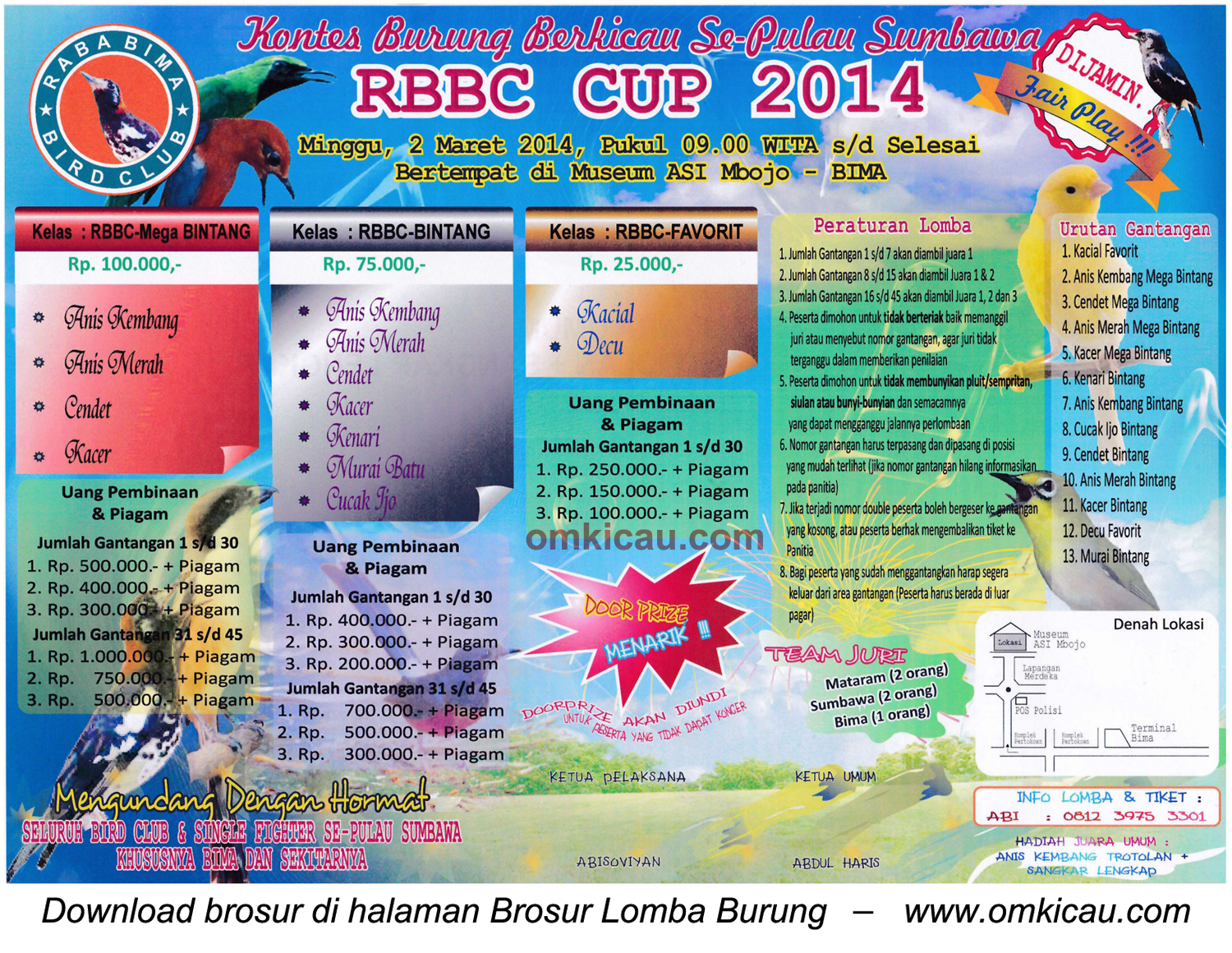 Brosur Lomba Burung Berkicau RBBC Cup 2014, Bima, 2 Maret 2014