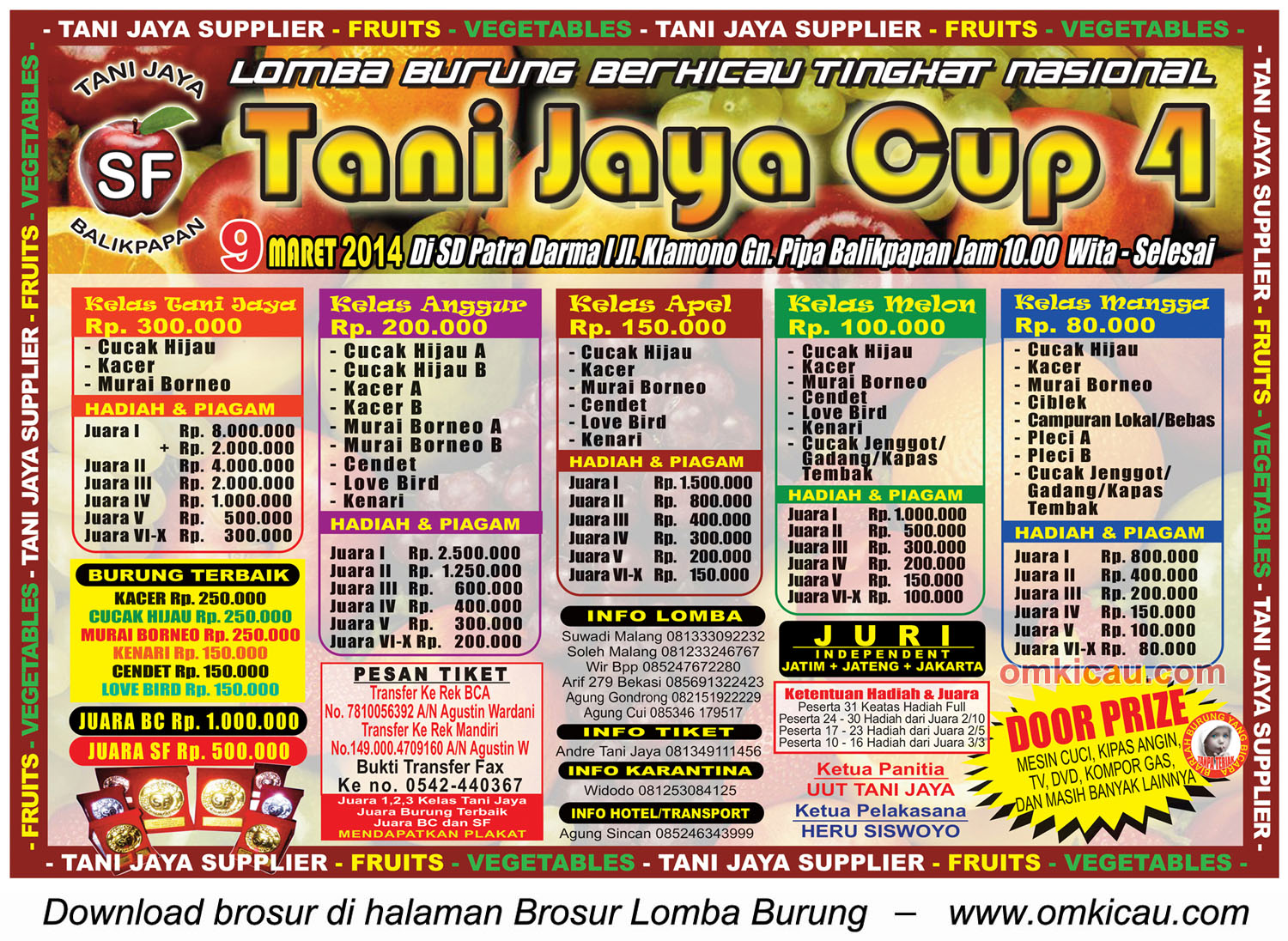 Brosur Lomba Burung Berkicau Tani Jaya Cup 4, Balikpapan, 9 Maret 2014
