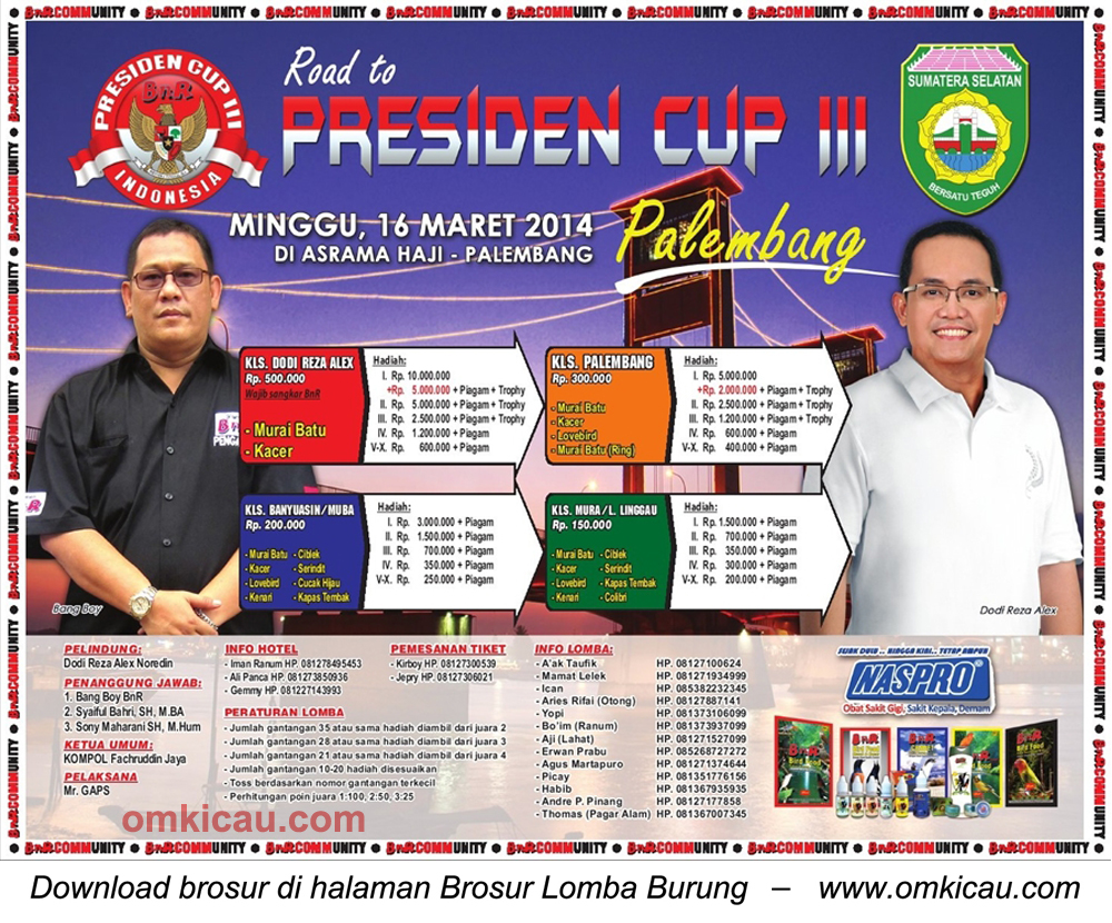 Brosur Lomba Burung Road to Presiden Cup III, Palembang, 16 Maret 2014