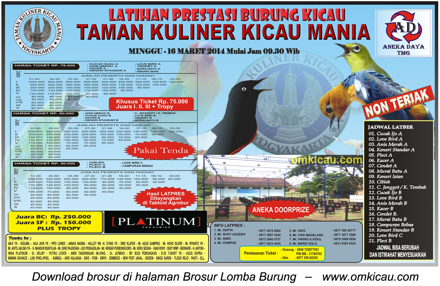 Brosur Latpres Burung Kicau TKKM, Jogja, 16 Maret 2014