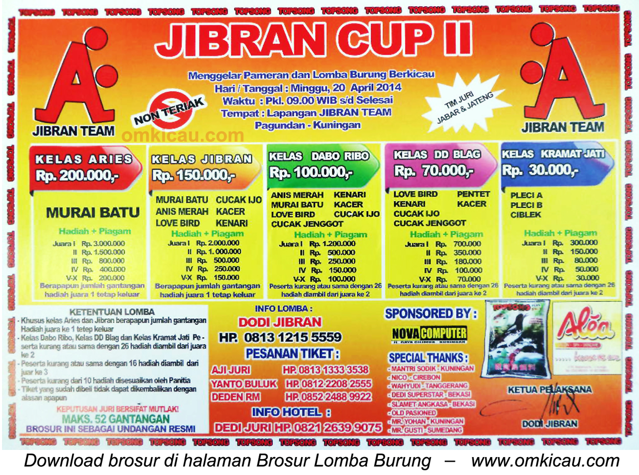 Brosur Lomba Burung Berkicau Jibran Cup II, Kuningan, 20 April 2014