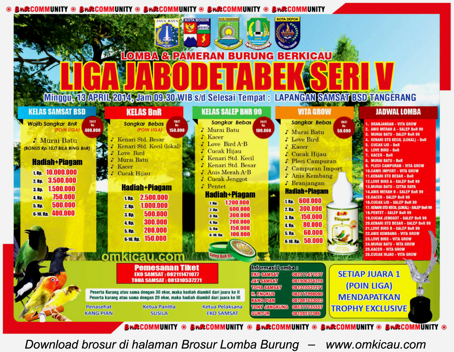 Brosur Lomba Burung Liga Jabodetabek Seri V, Tangerang, 13 April 2014