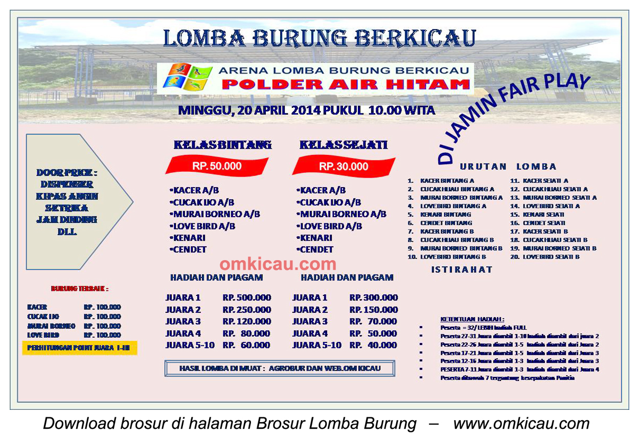 Brosur Lomba Burung Berkicau Polder Air Hitam, Samarinda, 20 April 2014