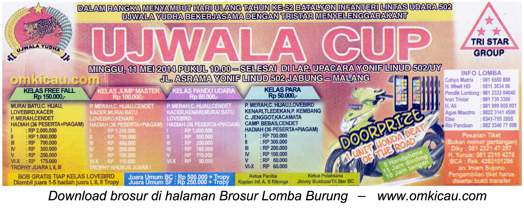 Brosur Lomba Burung Berkicau Ujwala Cup, Malang, 11 Mei 2014