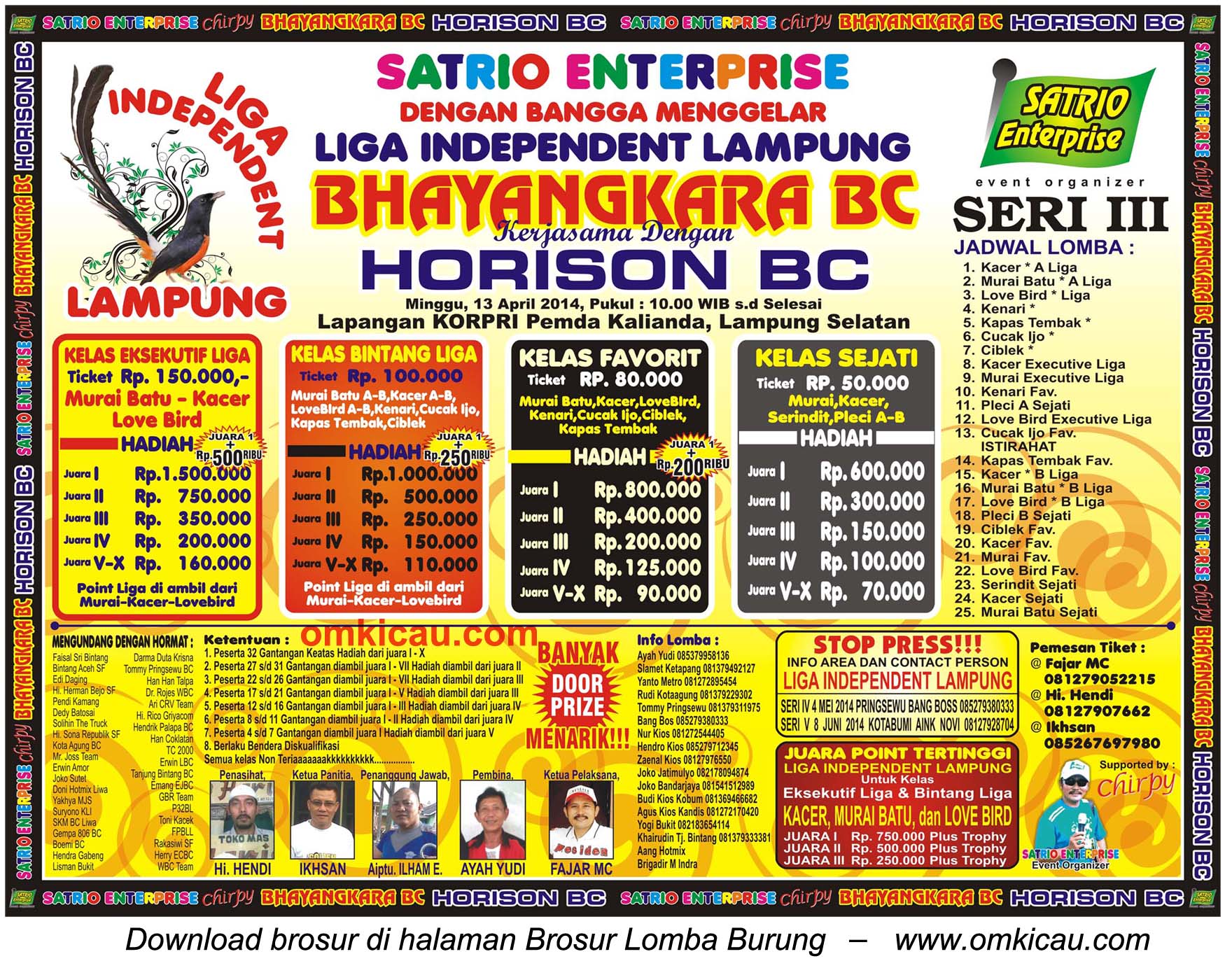 Brosur Lomba Burung Liga Independent Lampung Seri III, Lampung Selatan, 13 April 2014