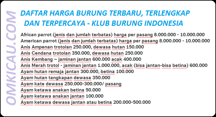 iHargai terbaru iburungi kicauan dan aneka hewan peliharaan idii 