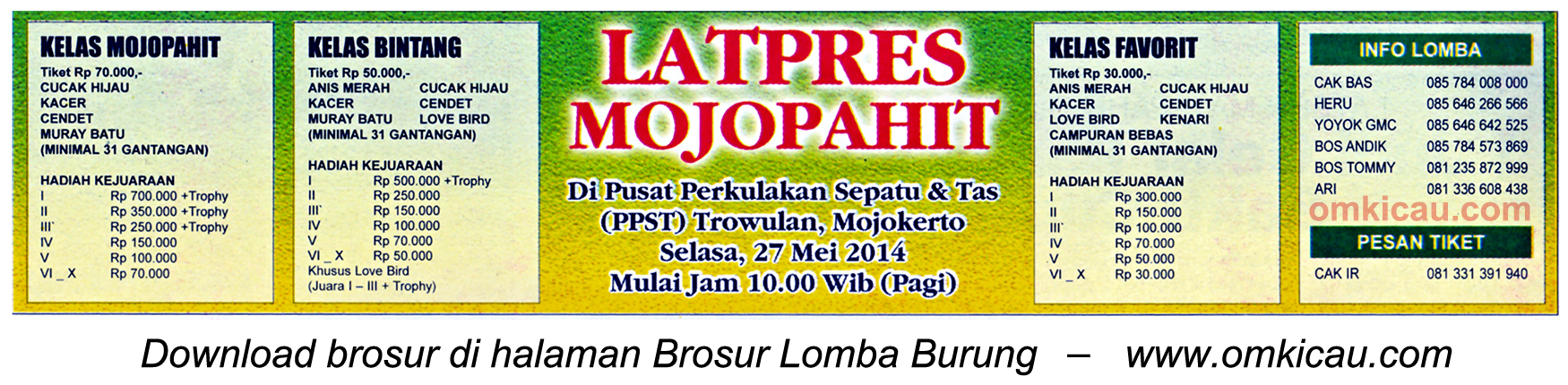 Brosur Latpres Burung Berkicau Mojopahit, Mojokerto, 27 Mei 2014