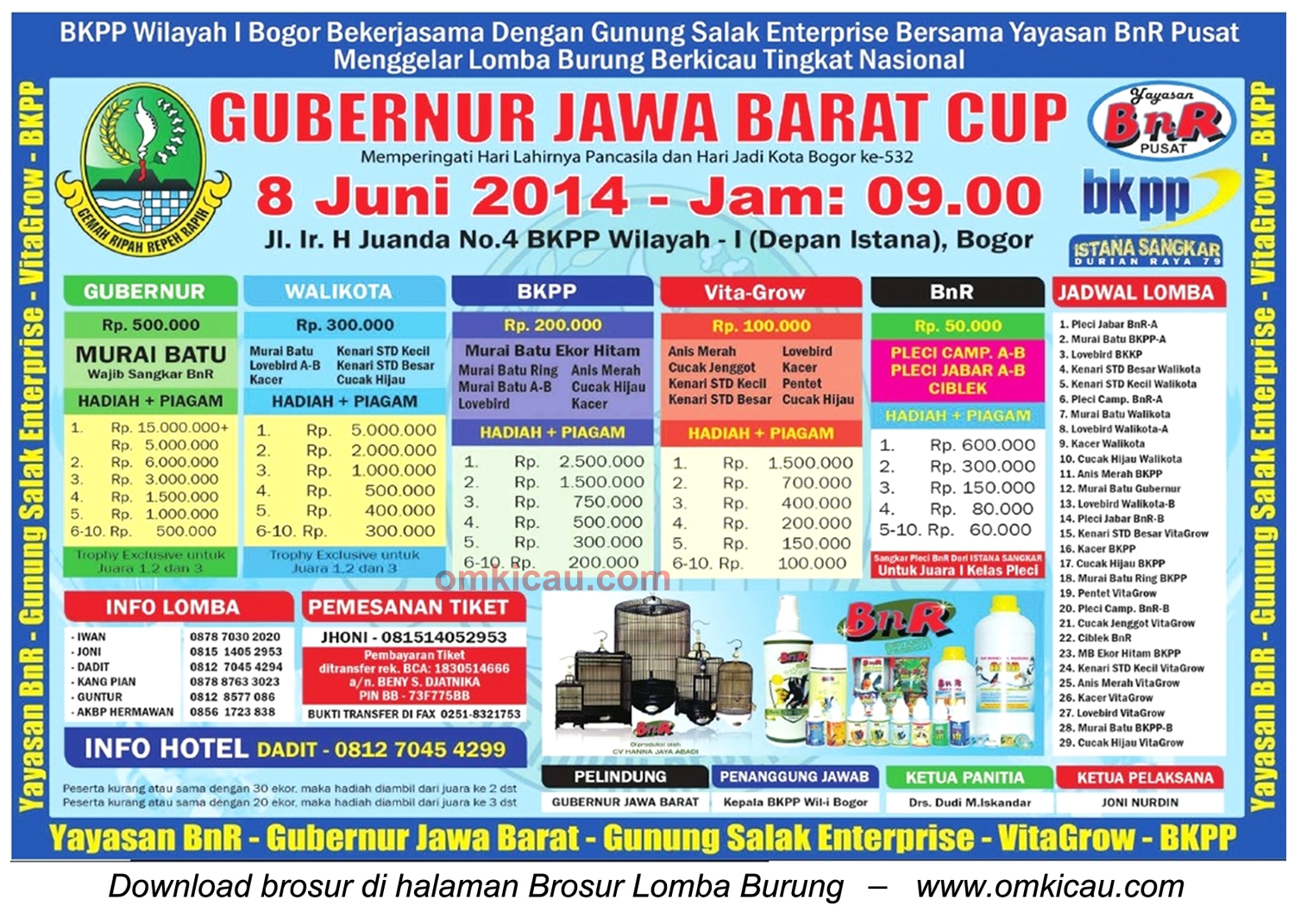 Brosur Lomba Burung Berkicau Gubernur Jawa Barat Cup, Bogor, 8 Juni 2014