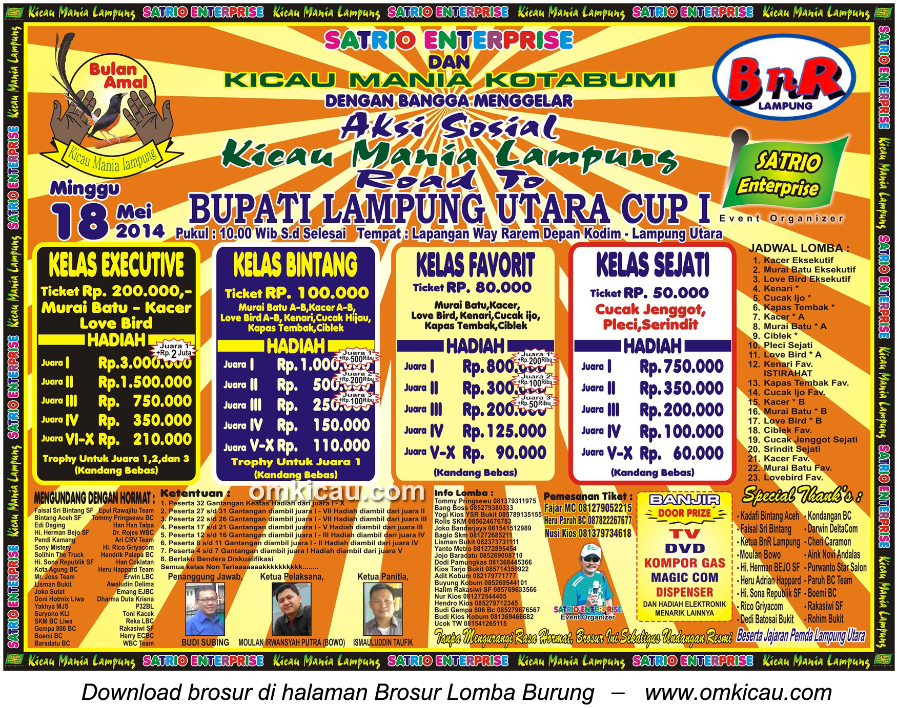 Brosur Lomba Burung Berkicau Road to Bupati Lampung Utara Cup I, 18 Mei 2014
