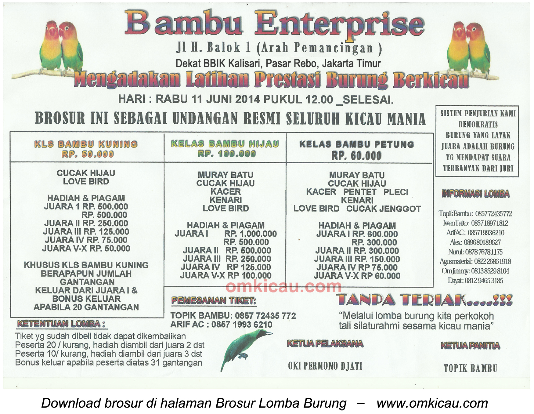 Brosur Latpres Burung Berkicau Bambu Enterprise, Jakarta Timur, 11 Juni 2014